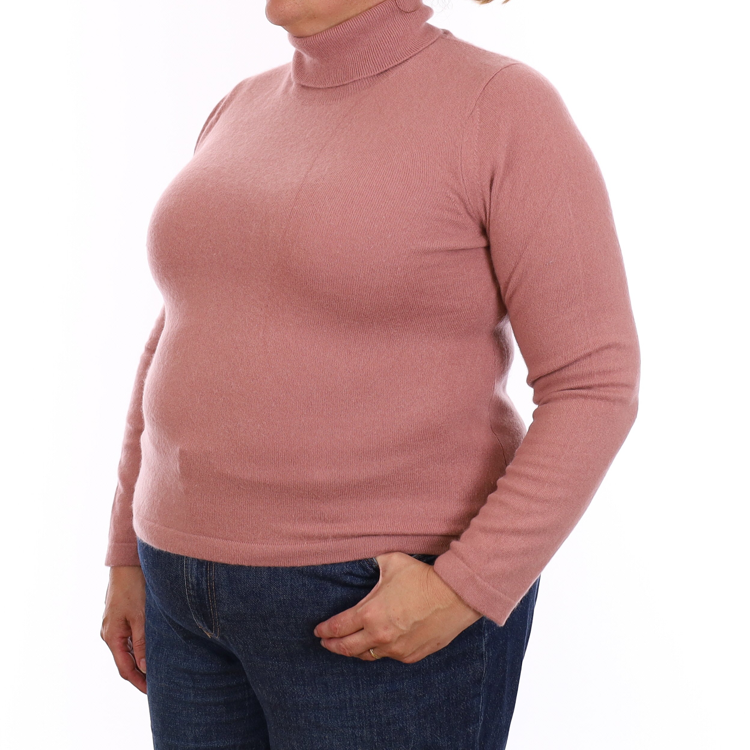 Antique Mauve Cashmere Polo Neck Jumper Extra Large