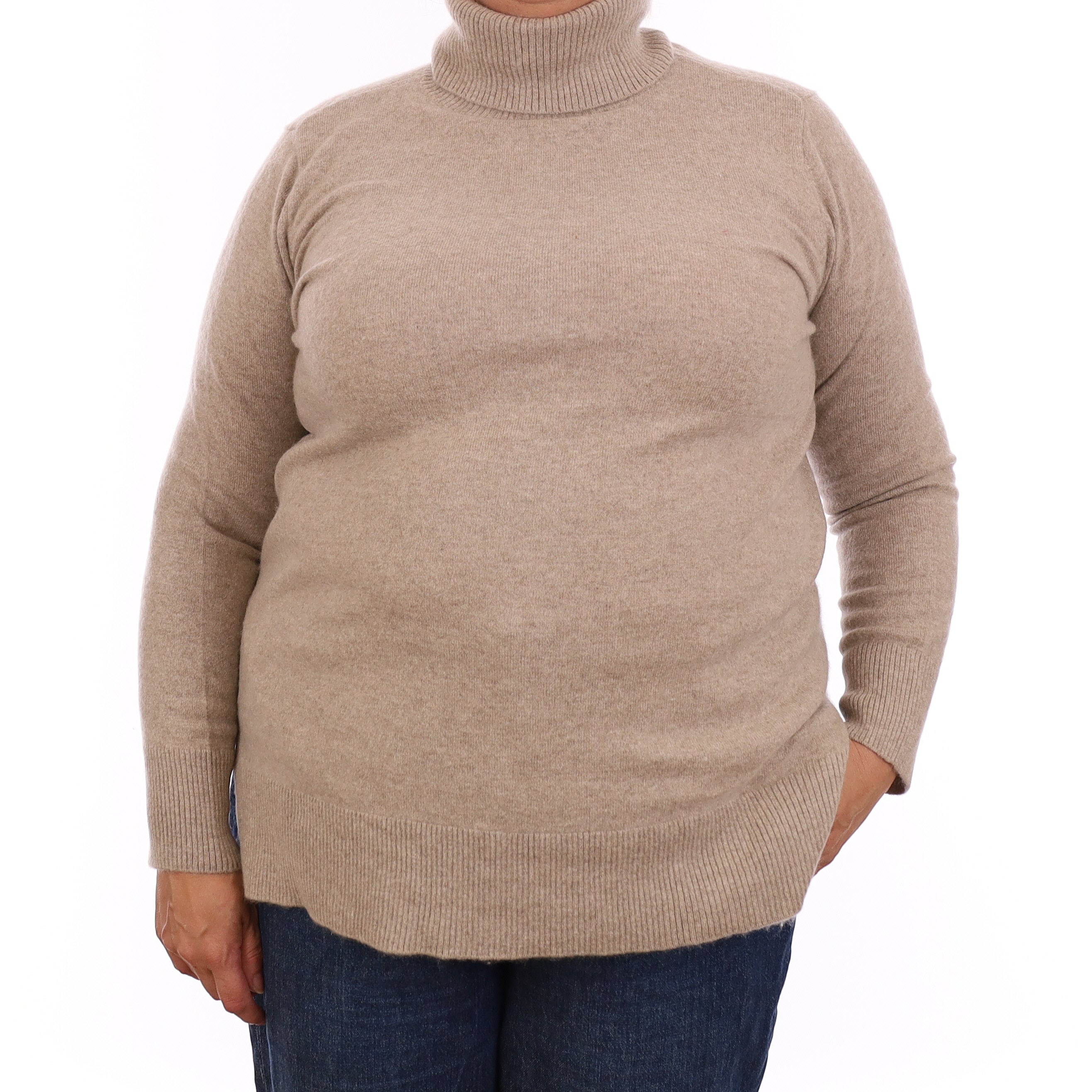 Fawn Cashmere Longline Polo Neck Jumper Extra Large