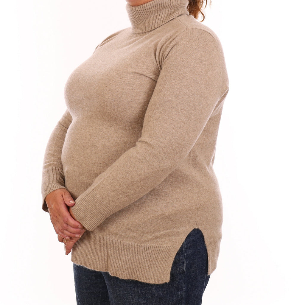 Fawn Cashmere Longline Polo Neck Jumper Extra Large