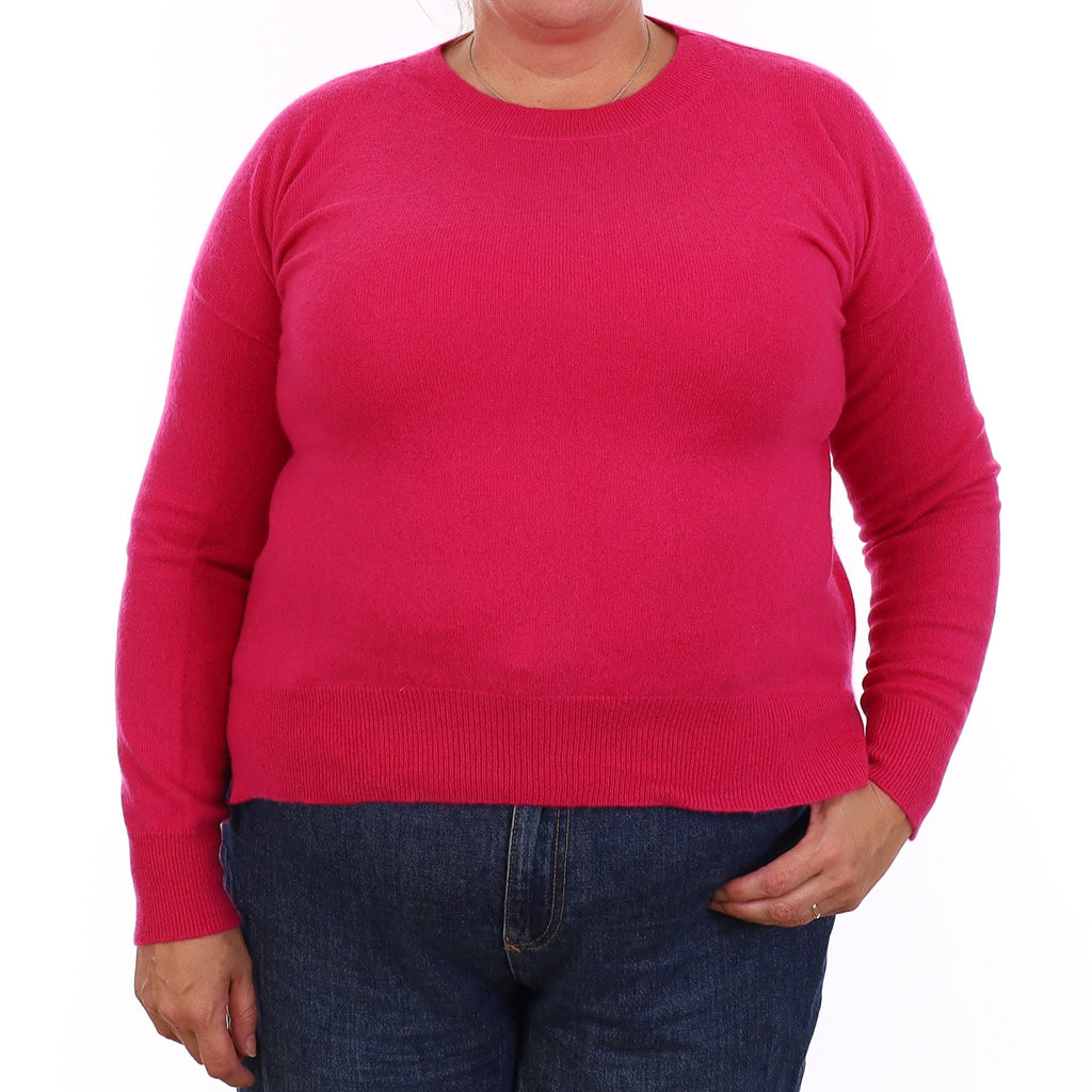 Fuchsia Pink Cashmere Crew Neck Jumper Extra Large