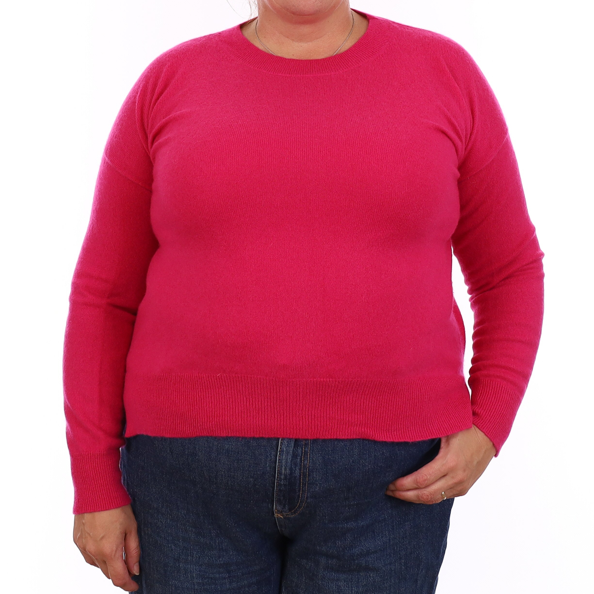 Fuchsia Pink Cashmere Crew Neck Jumper Extra Large