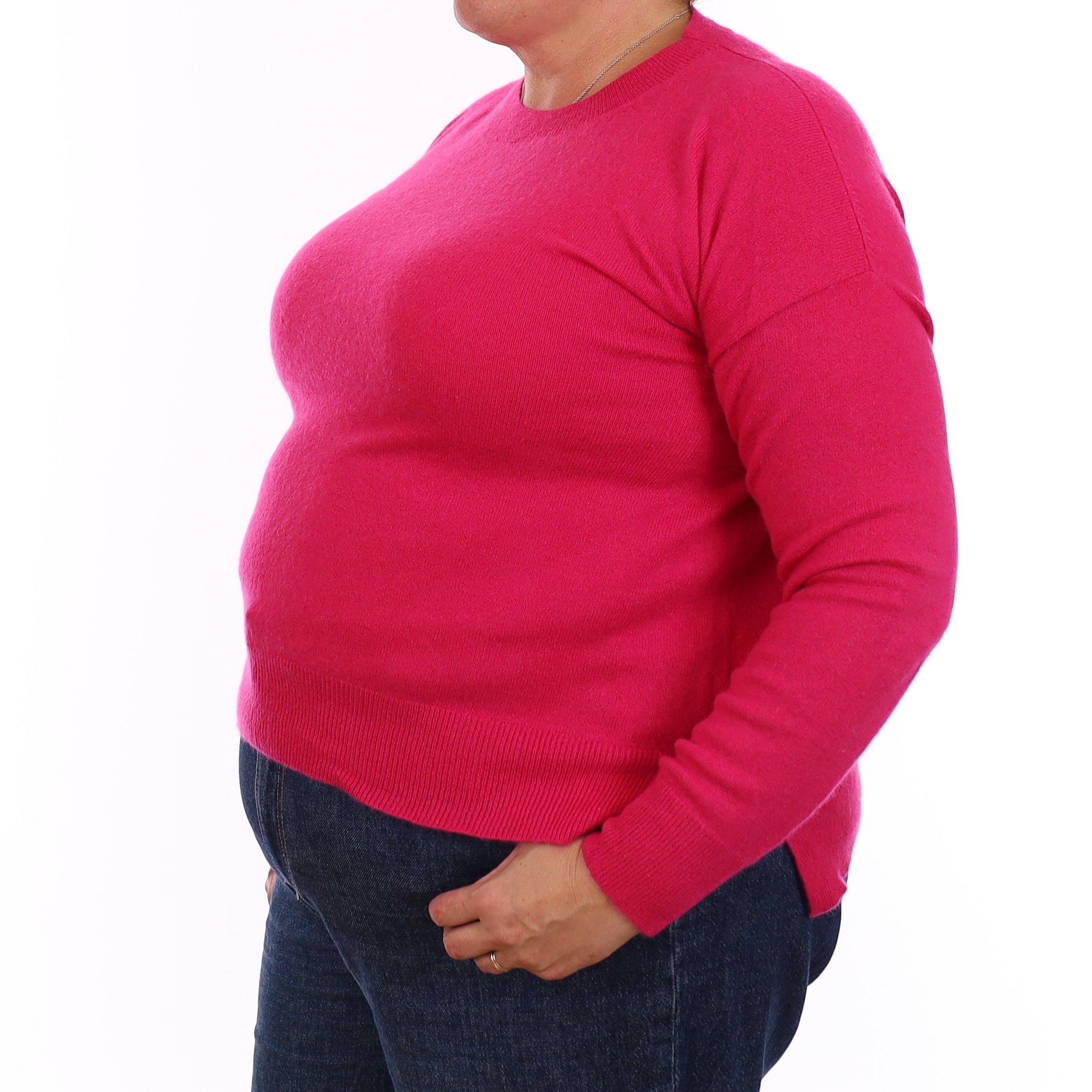 Fuchsia Pink Cashmere Crew Neck Jumper Extra Large