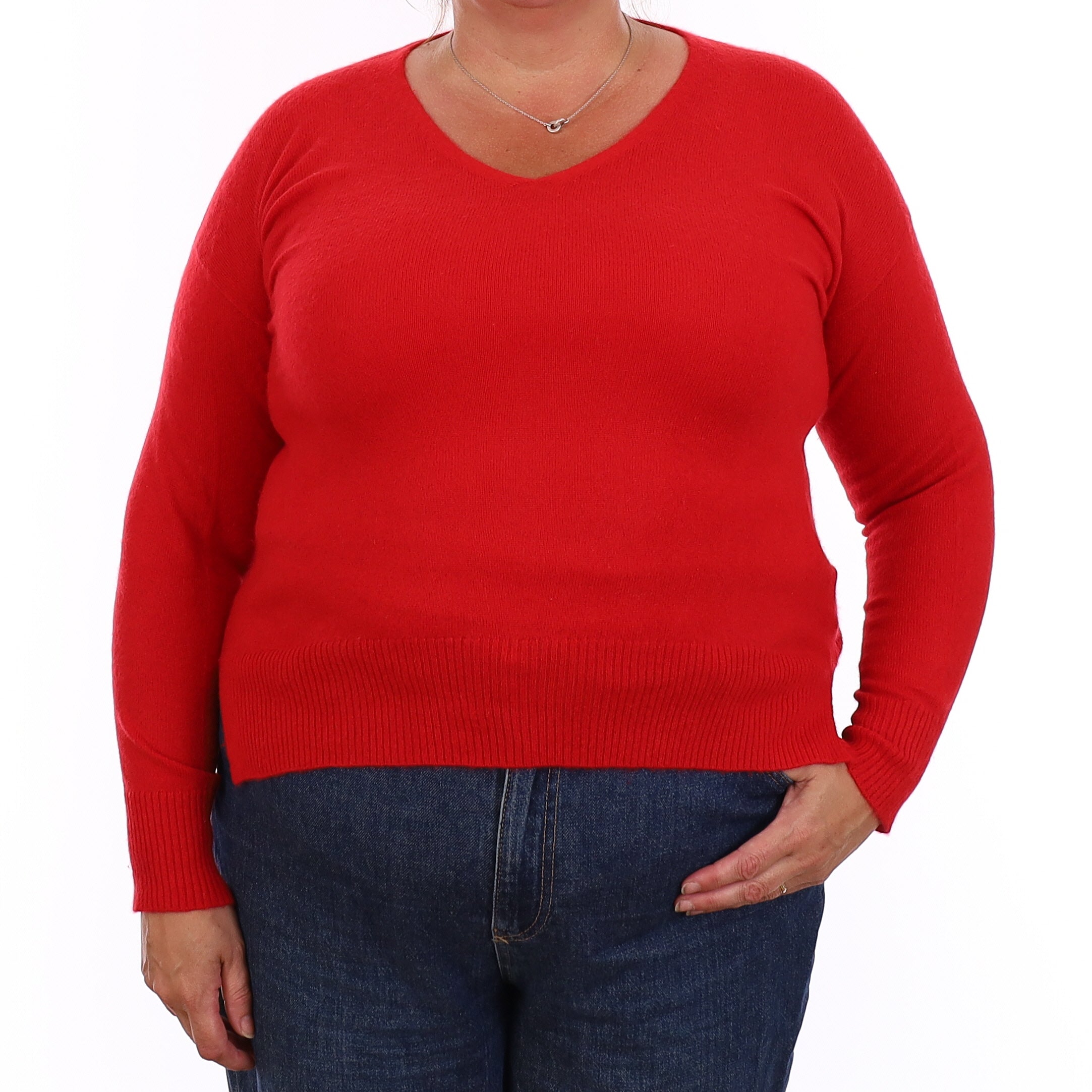 Spanish Red Cashmere V Neck Jumper Extra Large