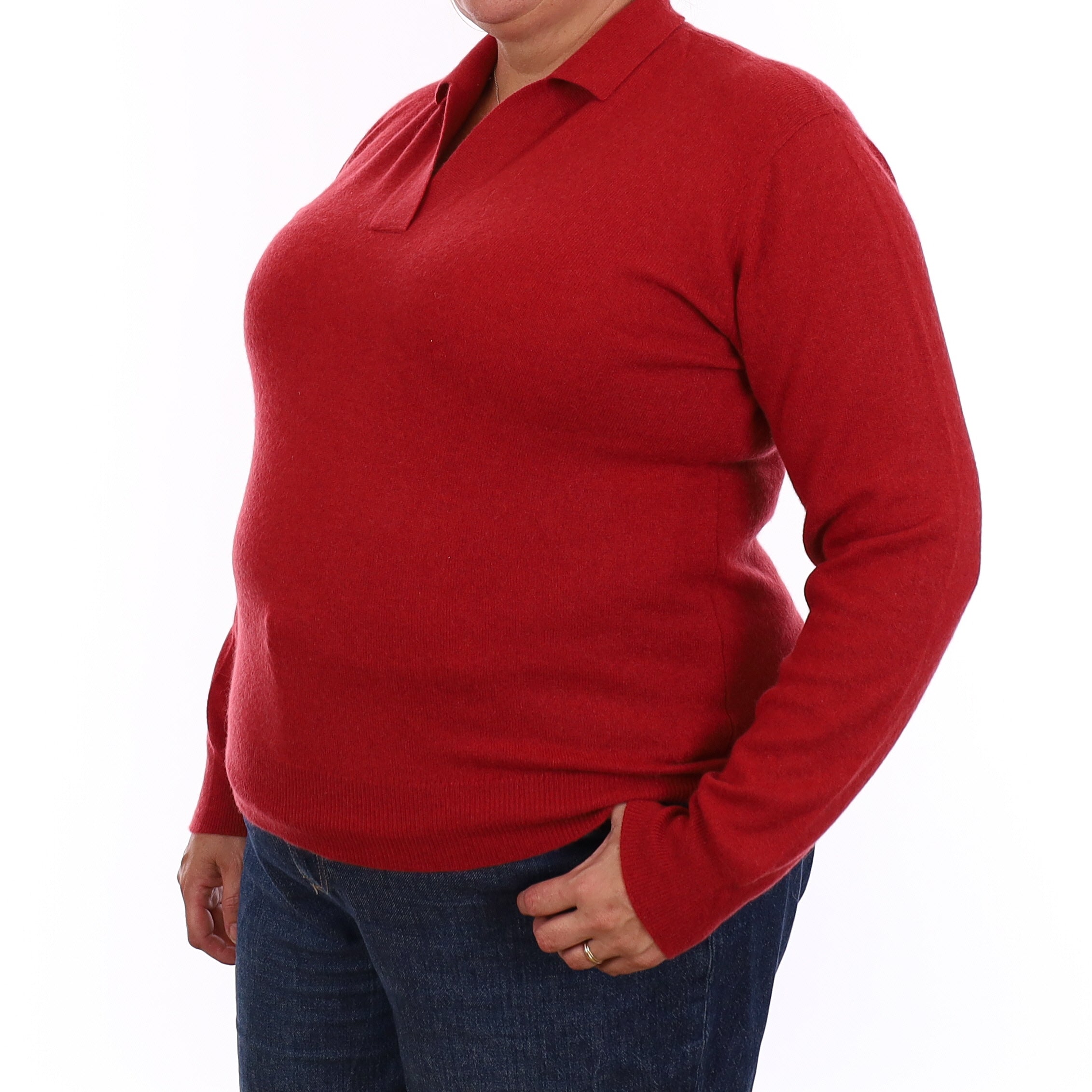 Paprika Red Cashmere Collared V Neck Jumper Extra Large