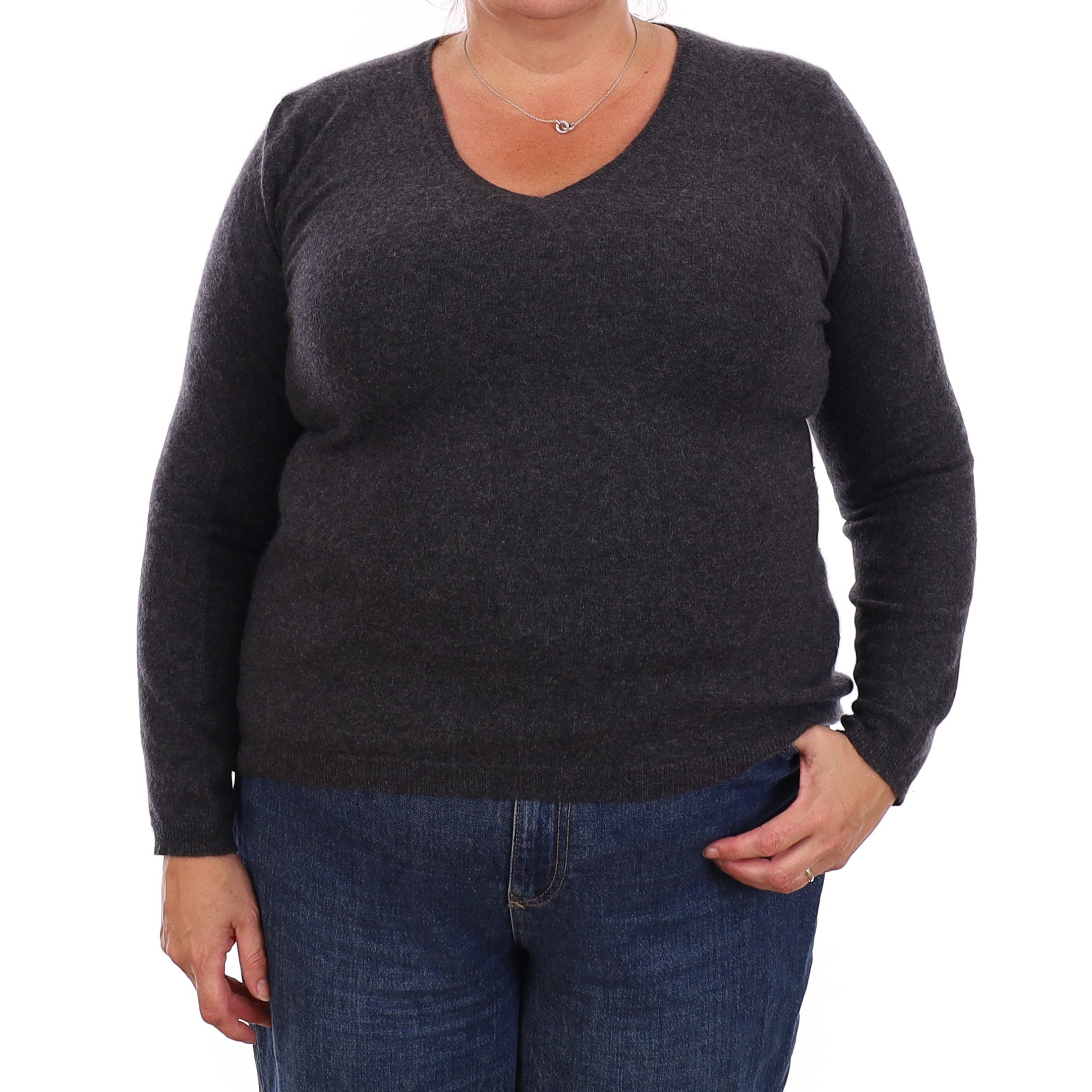 Charcoal Grey Cashmere V Neck Jumper Extra Large