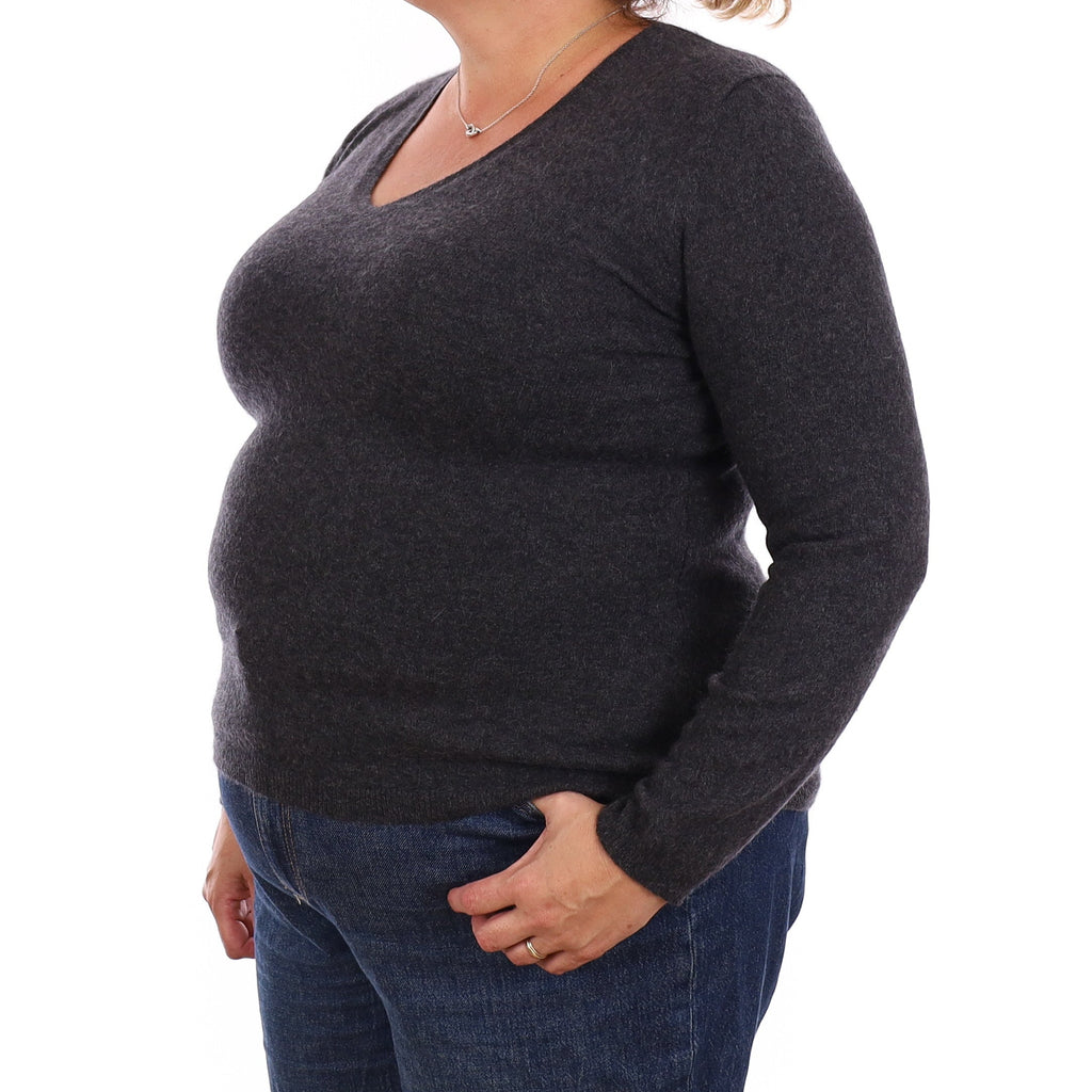 Charcoal Grey Cashmere V Neck Jumper Extra Large