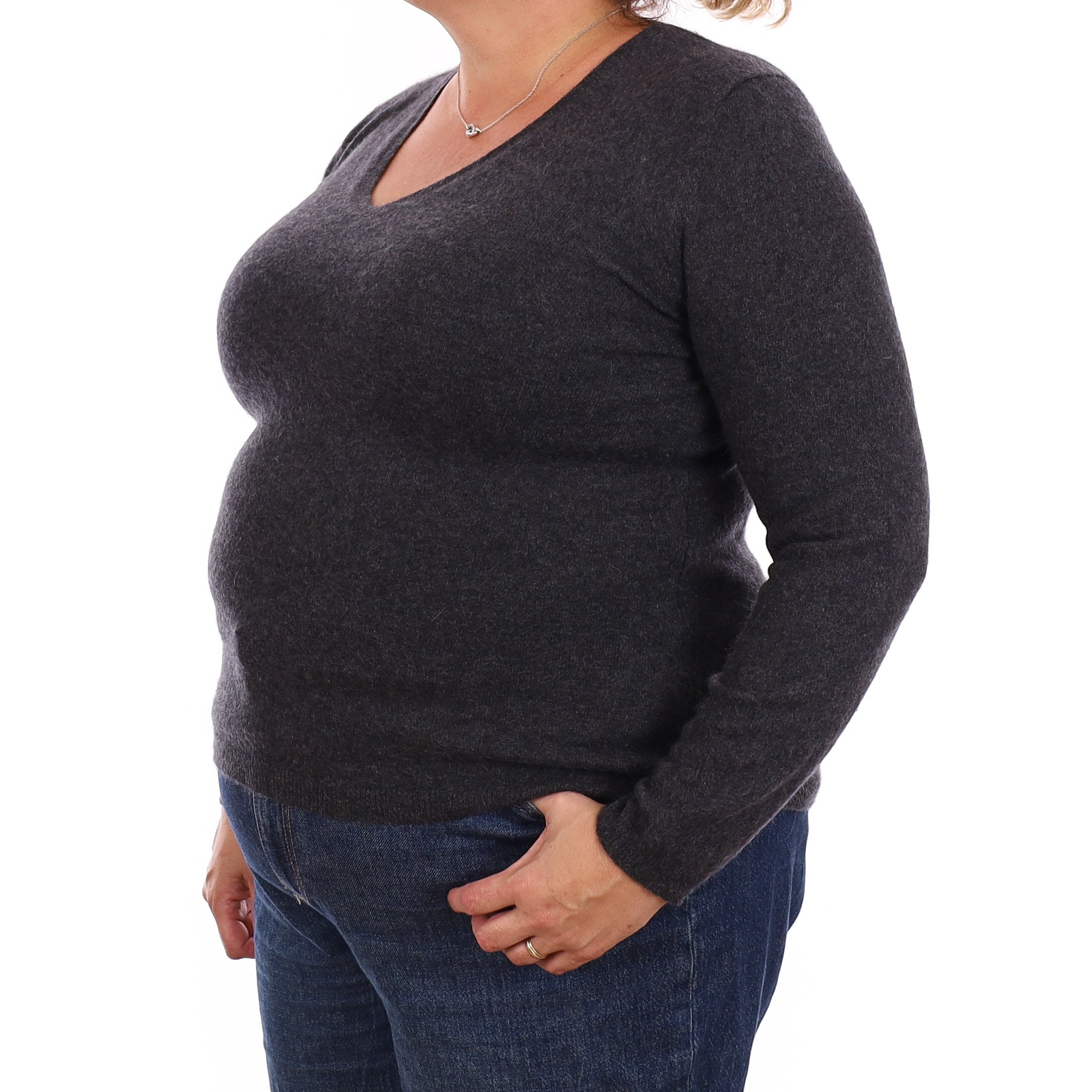 Charcoal Grey Cashmere V Neck Jumper Extra Large