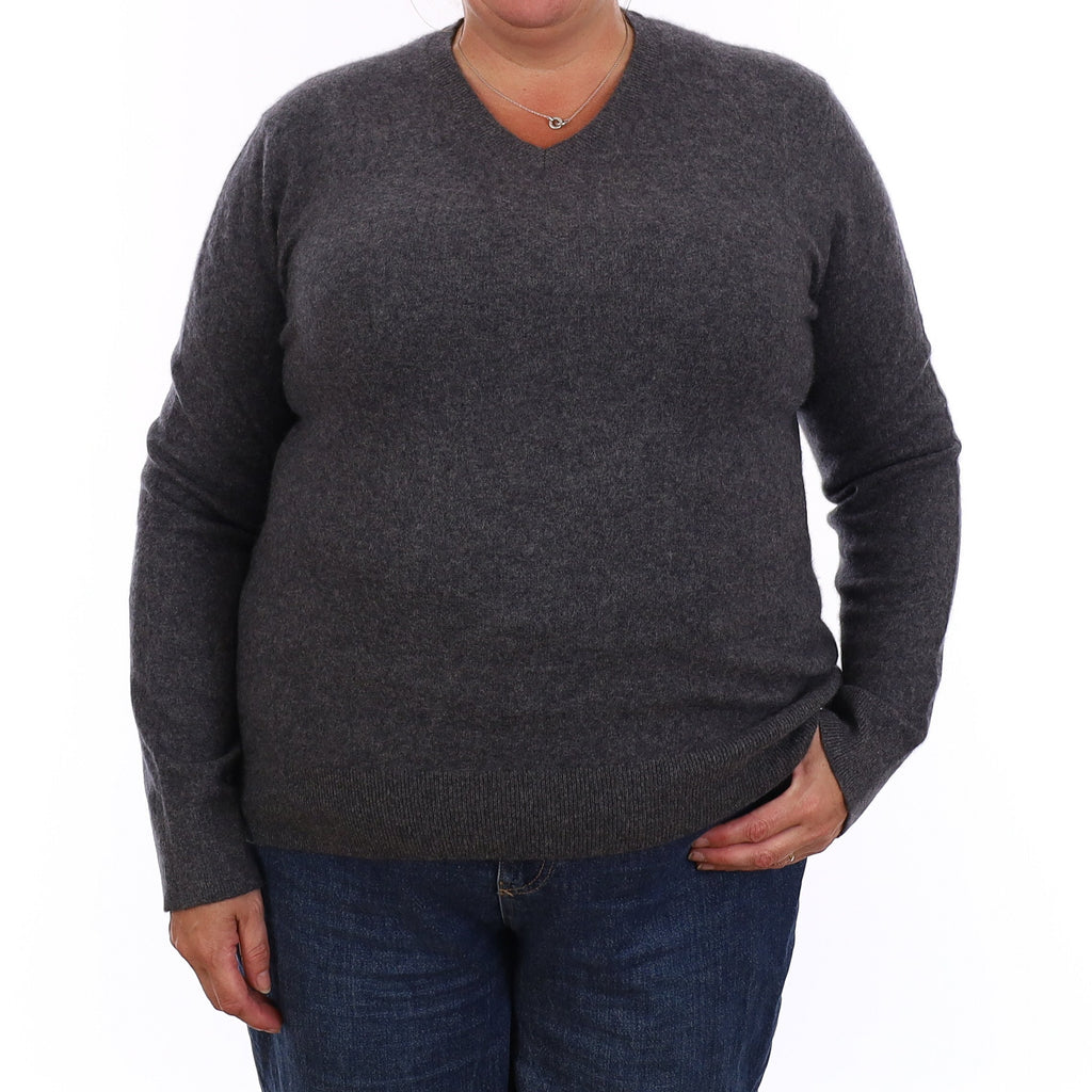 Granite Grey Cashmere V Neck Jumper Extra Large