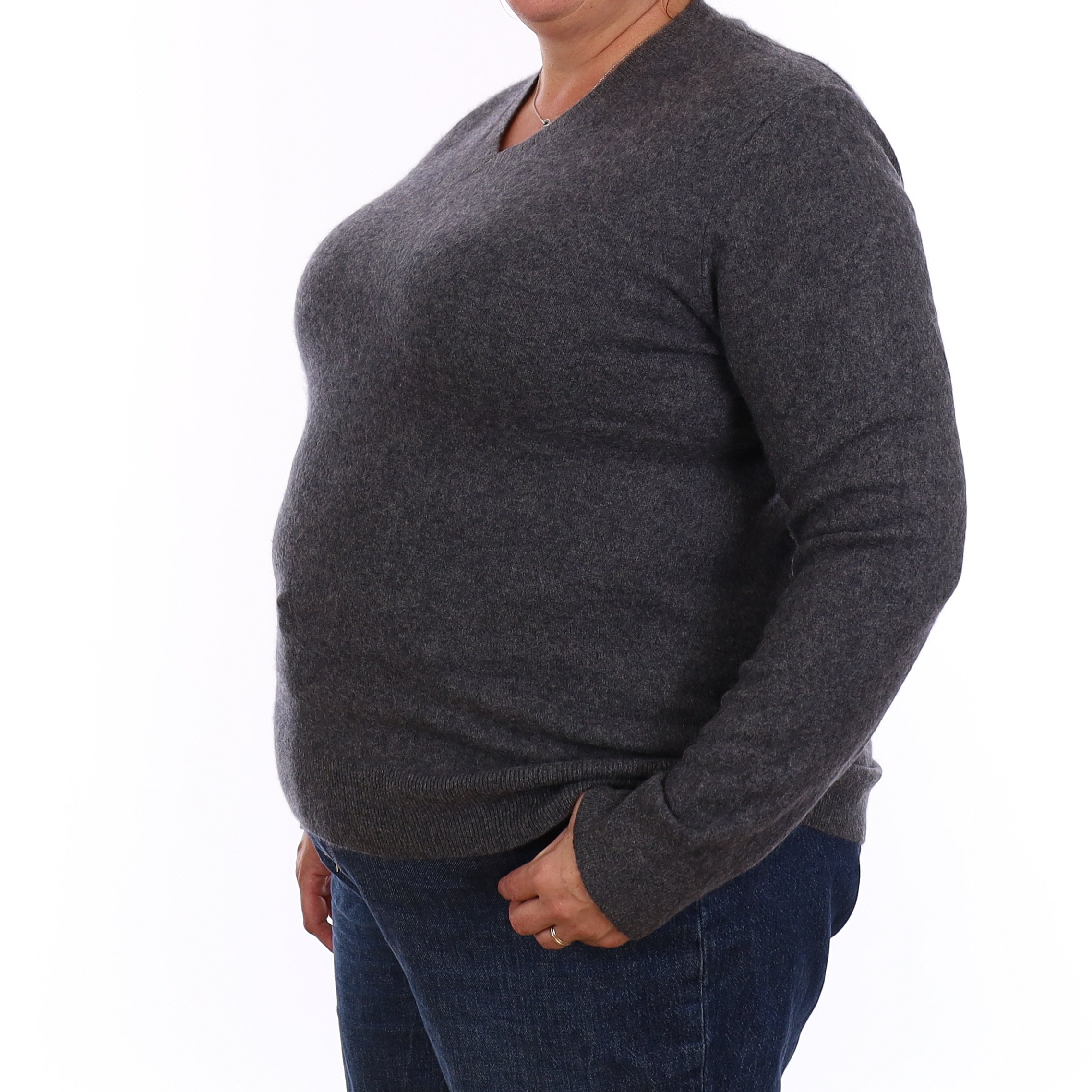 Granite Grey Cashmere V Neck Jumper Extra Large