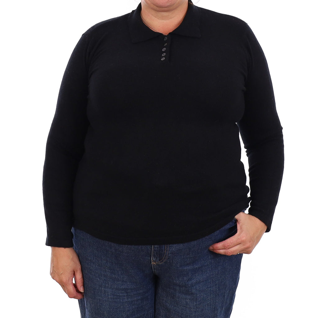 Black Cashmere Collared 1/4 Button Jumper Extra Large