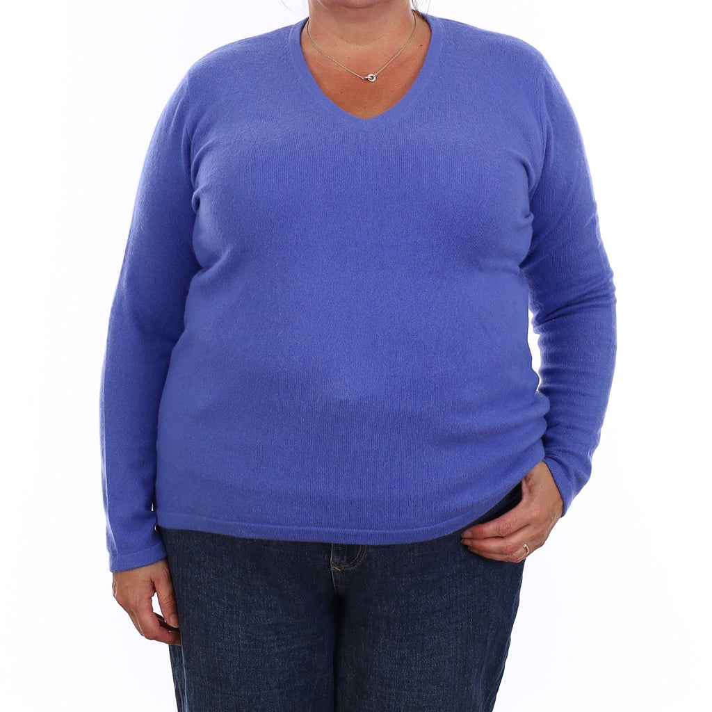 Azure Blue Cashmere V Neck Jumper Extra Large