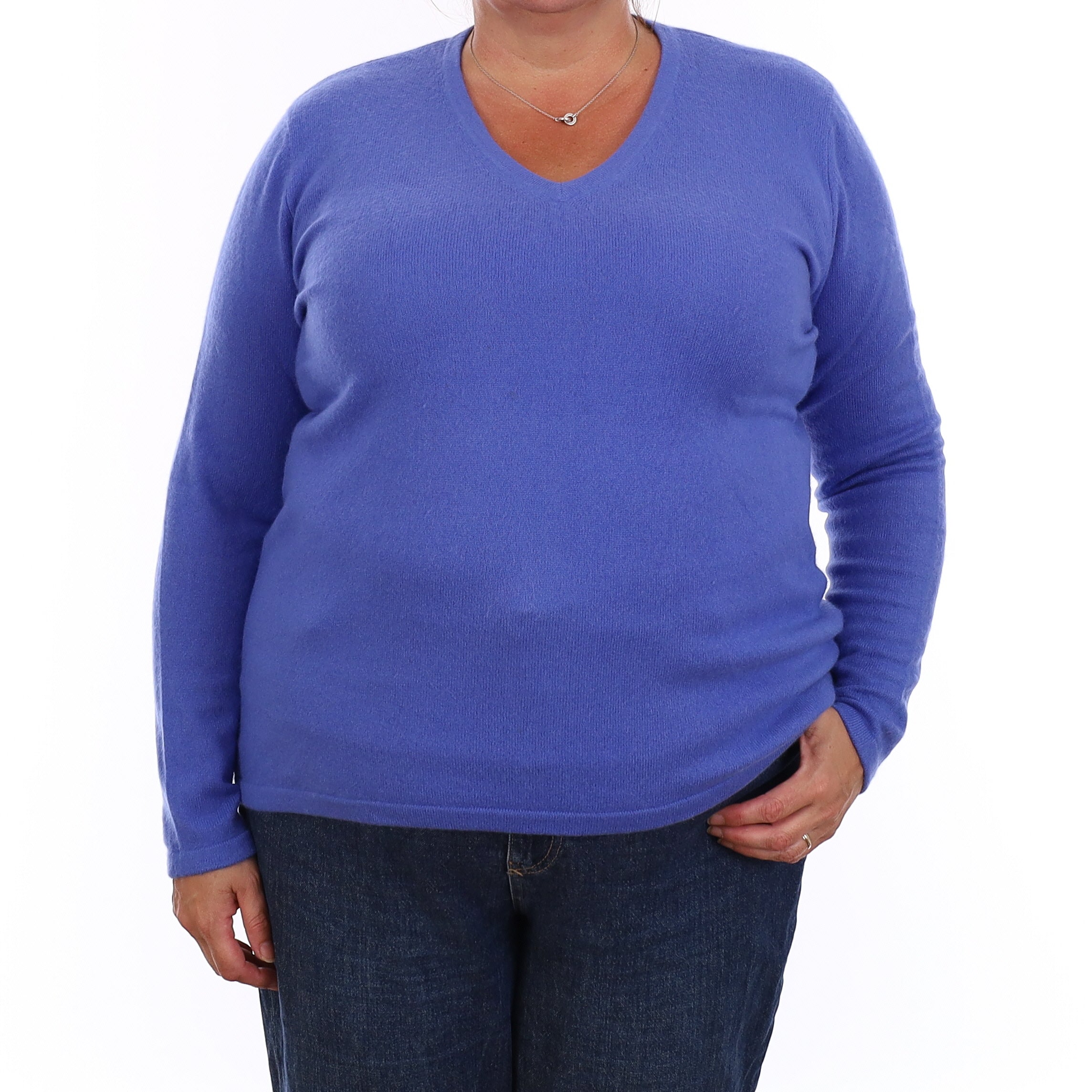 Azure Blue Cashmere V Neck Jumper Extra Large