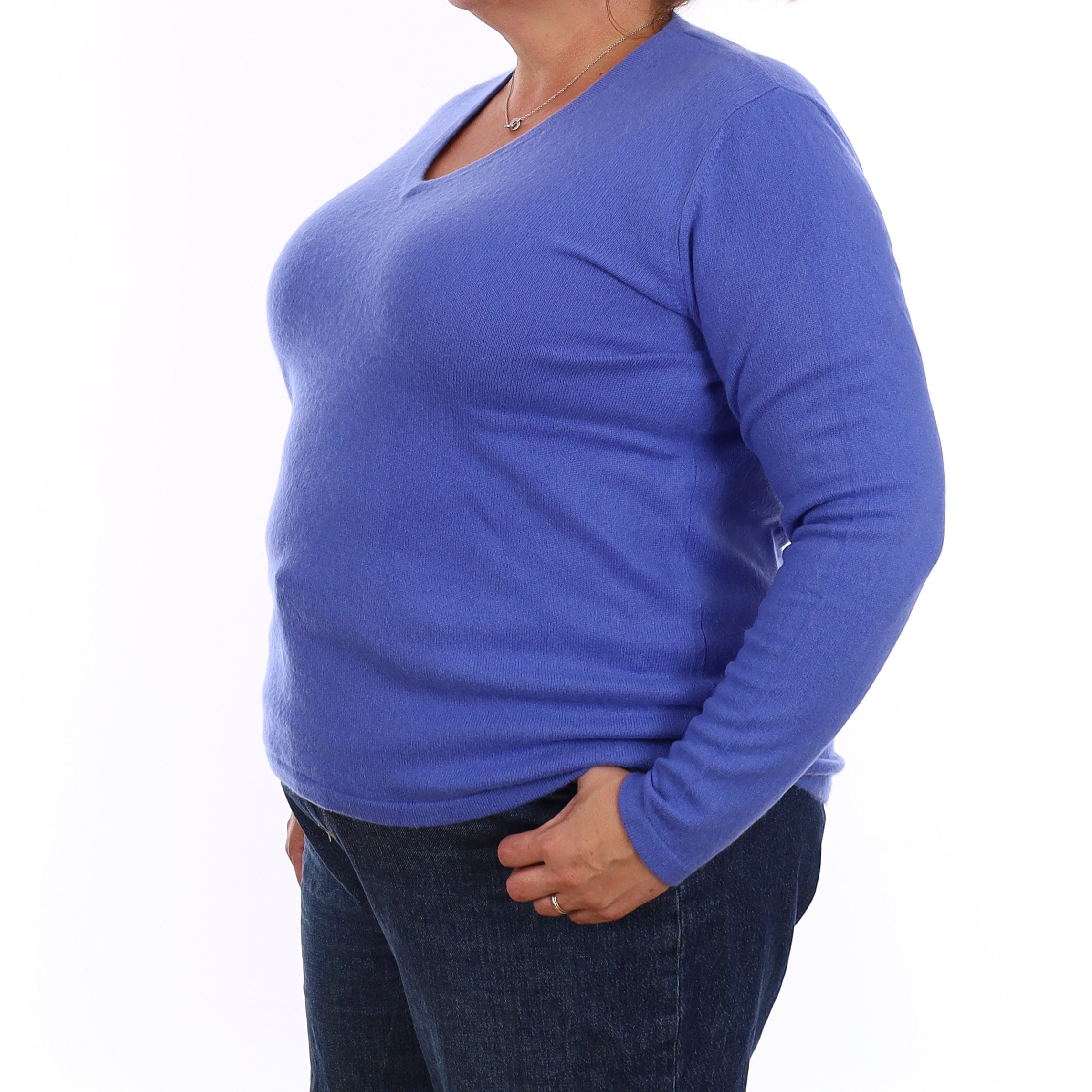 Azure Blue Cashmere V Neck Jumper Extra Large
