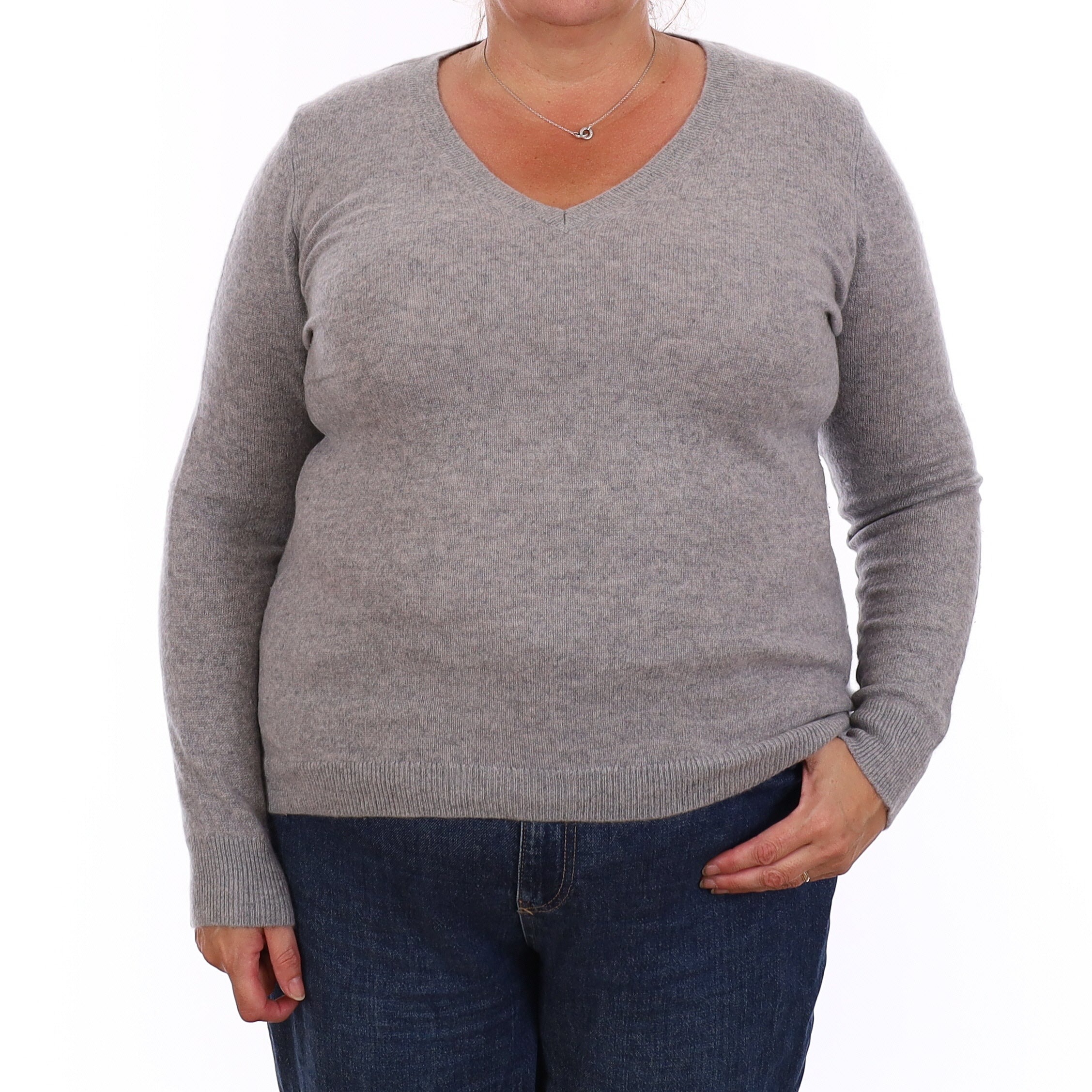 Smoke Grey Cashmere V Neck Jumper Extra Large