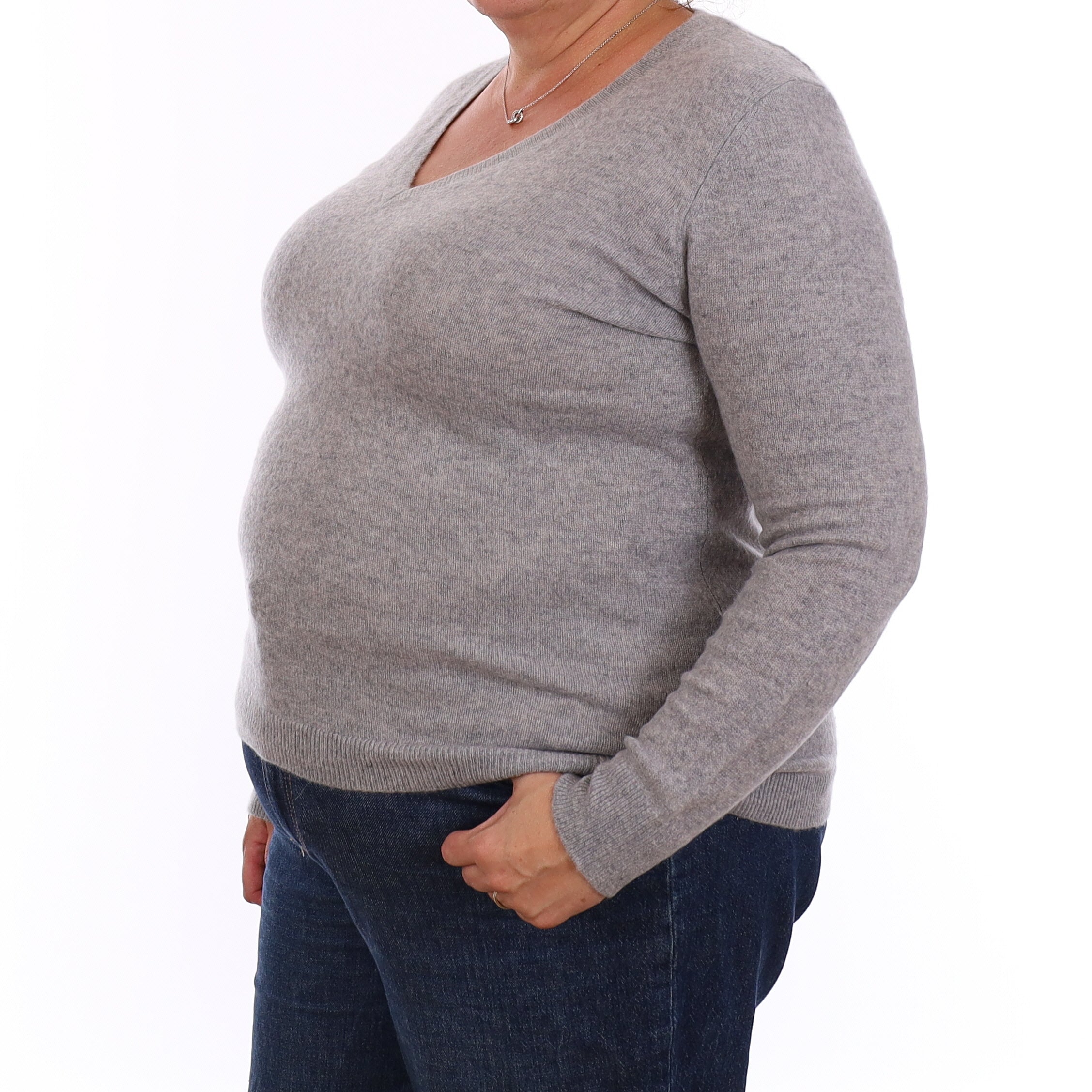 Smoke Grey Cashmere V Neck Jumper Extra Large