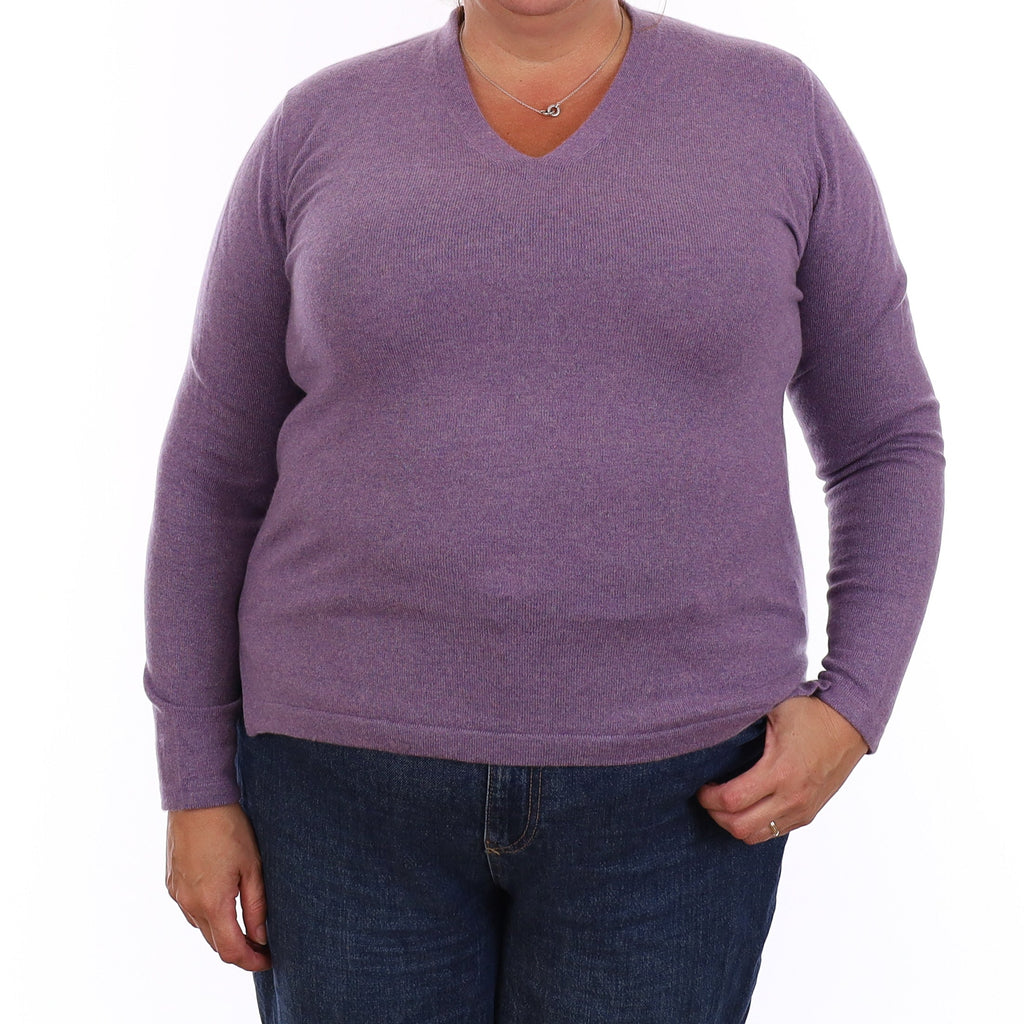 Dusky Lavender Cashmere V Neck Jumper Extra Large