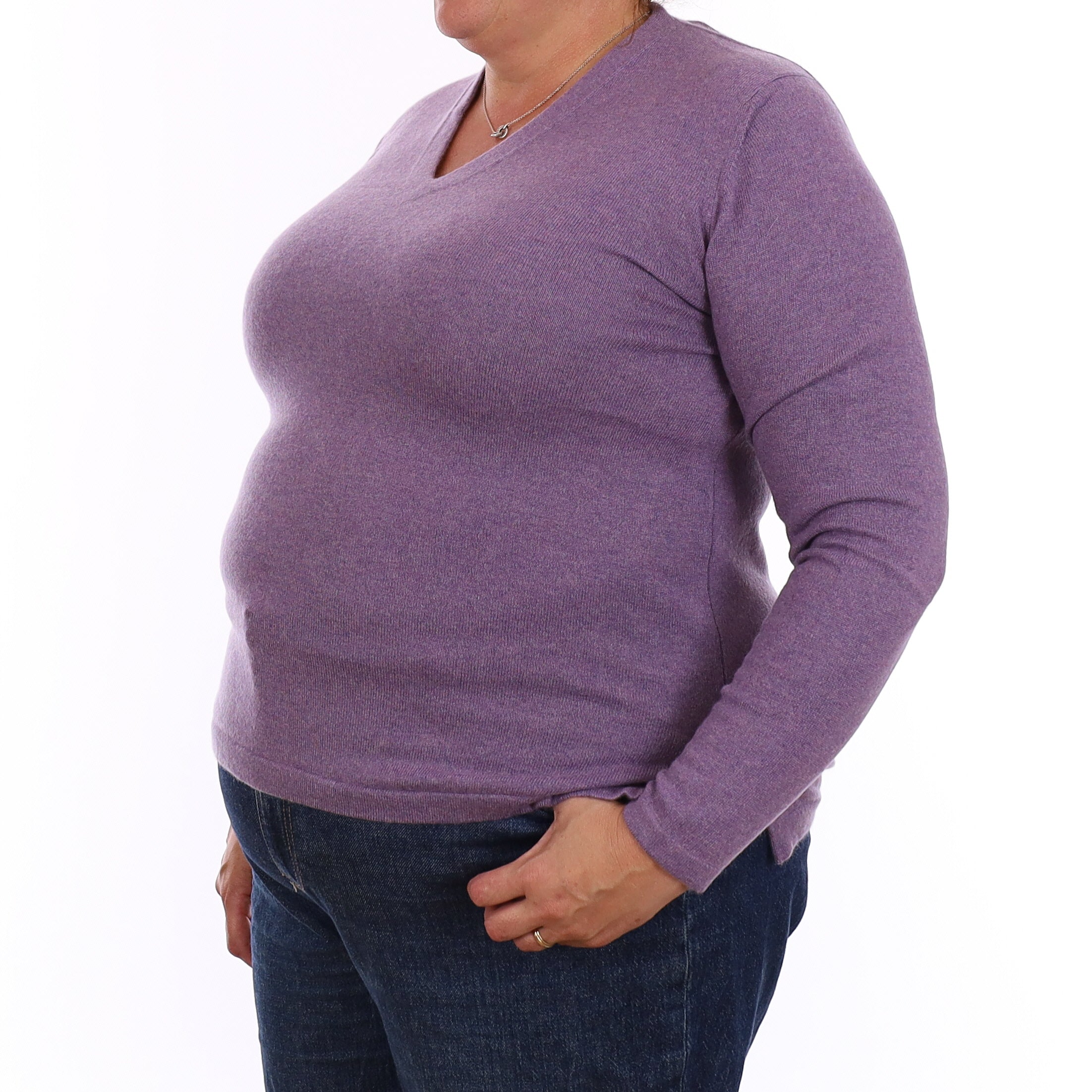 Dusky Lavender Cashmere V Neck Jumper Extra Large