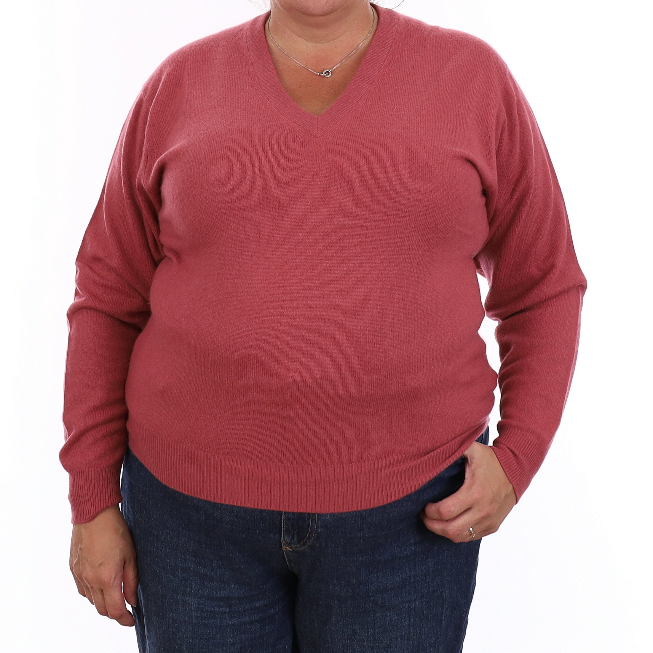 Dusky Rose Cashmere V Neck Jumper Extra Large