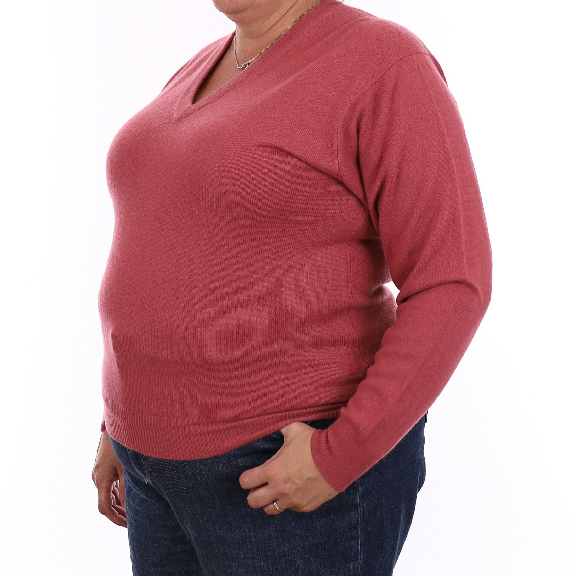 Dusky Rose Cashmere V Neck Jumper Extra Large