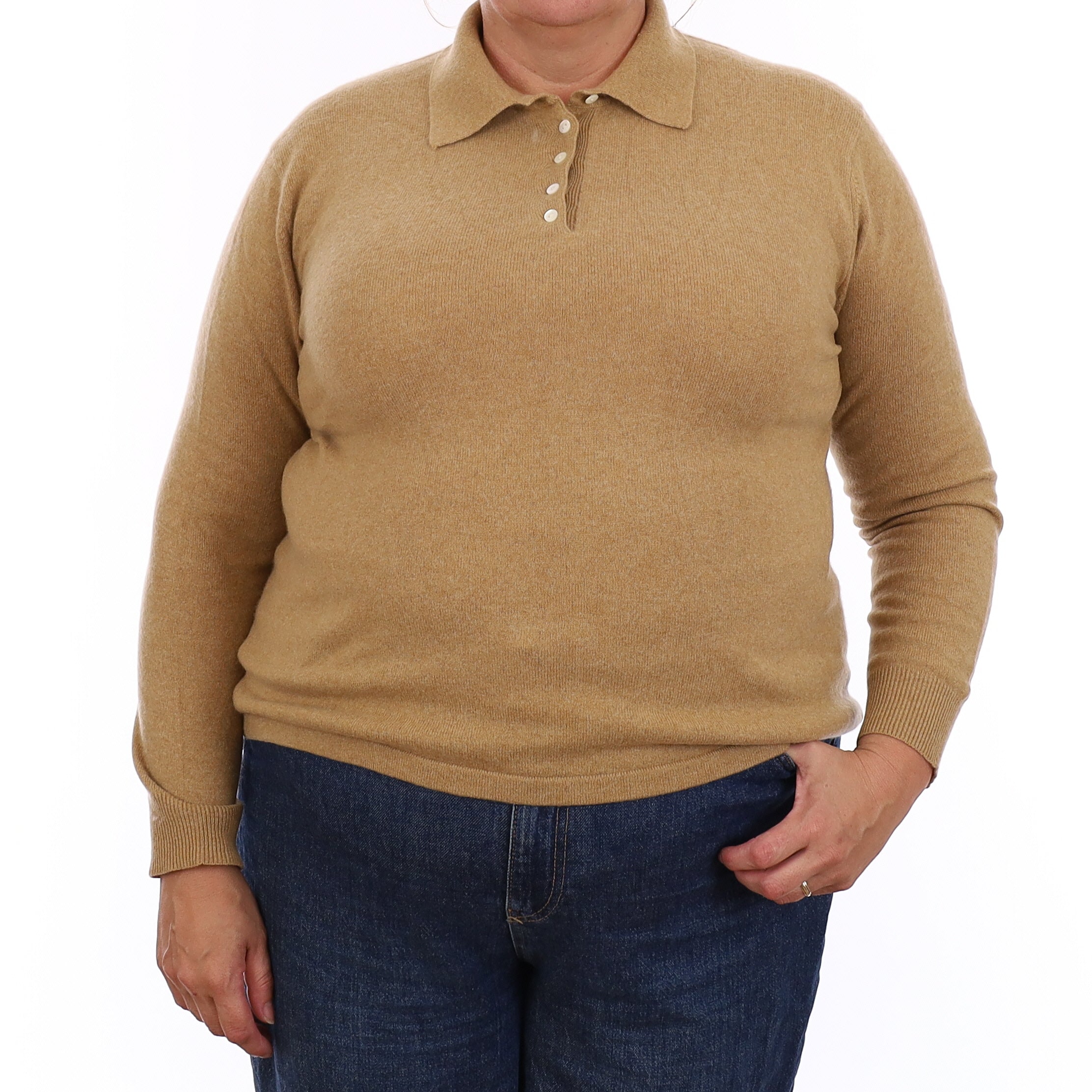 Caramel Brown Cashmere Collared 1/4 Button Jumper Extra Large