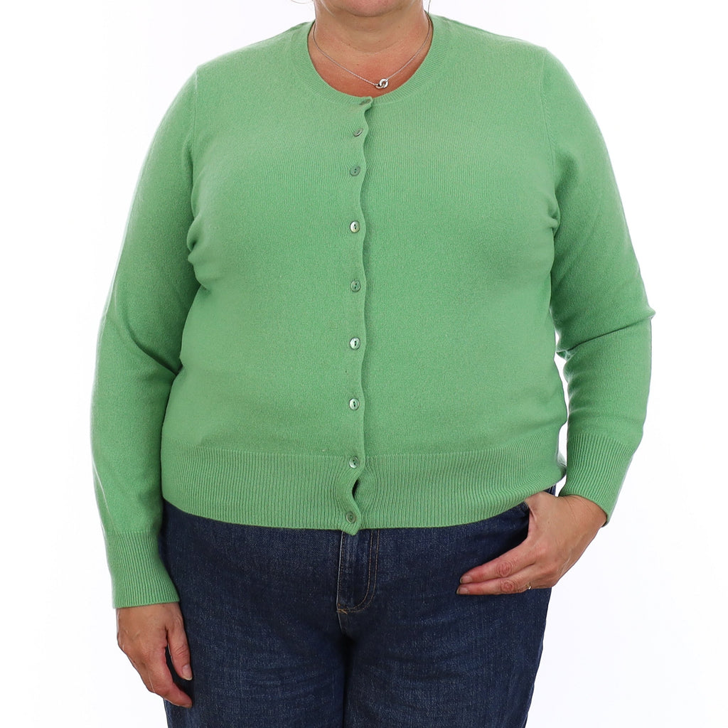 Spring Green Cashmere Crew Neck Cardigan Extra Large