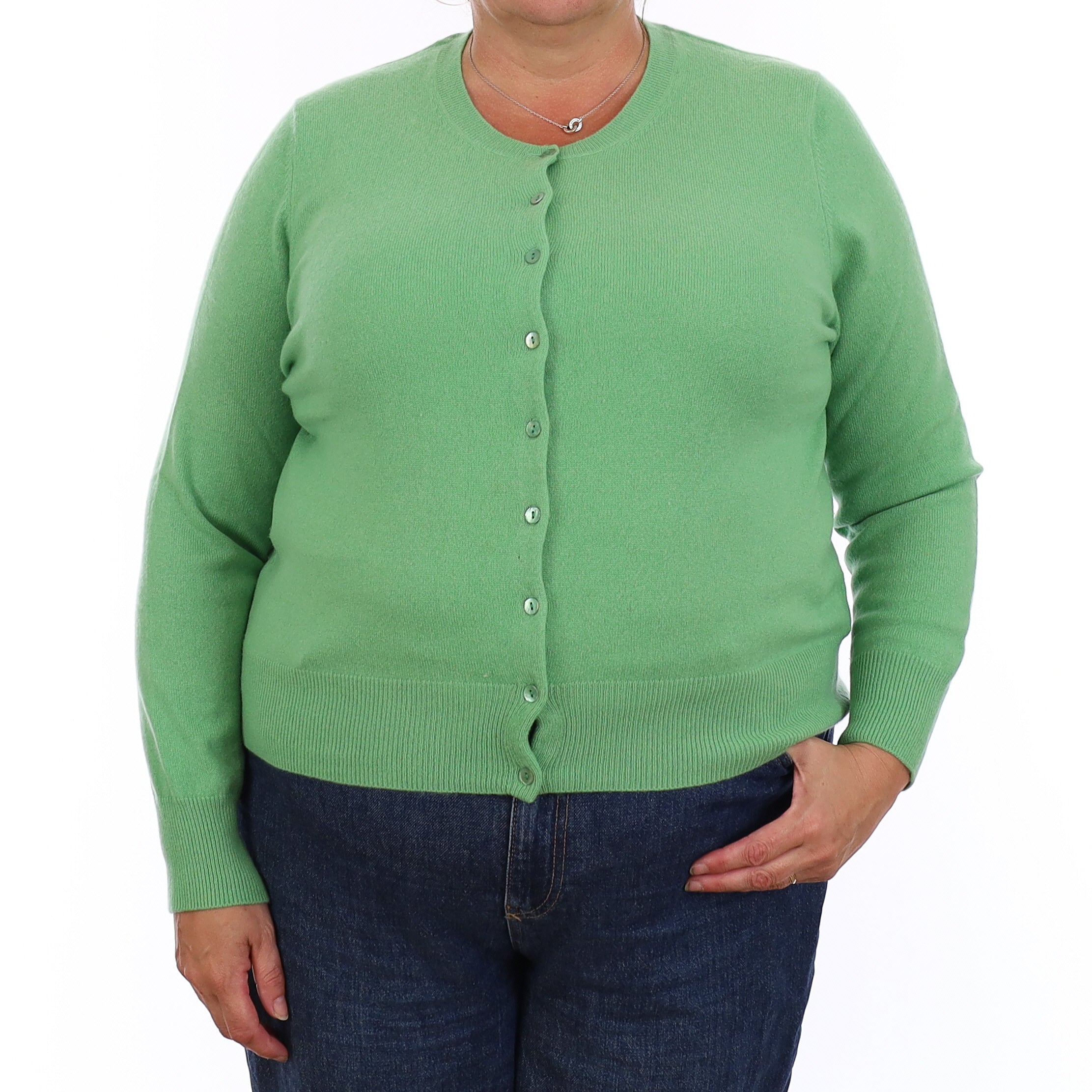 Spring Green Cashmere Crew Neck Cardigan Extra Large