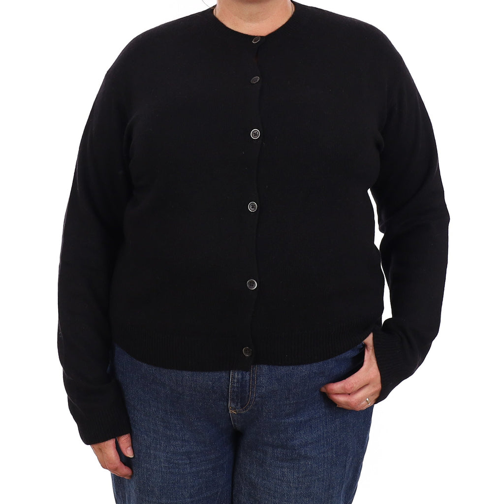 Black Cashmere Crew Neck Cardigan Extra Large