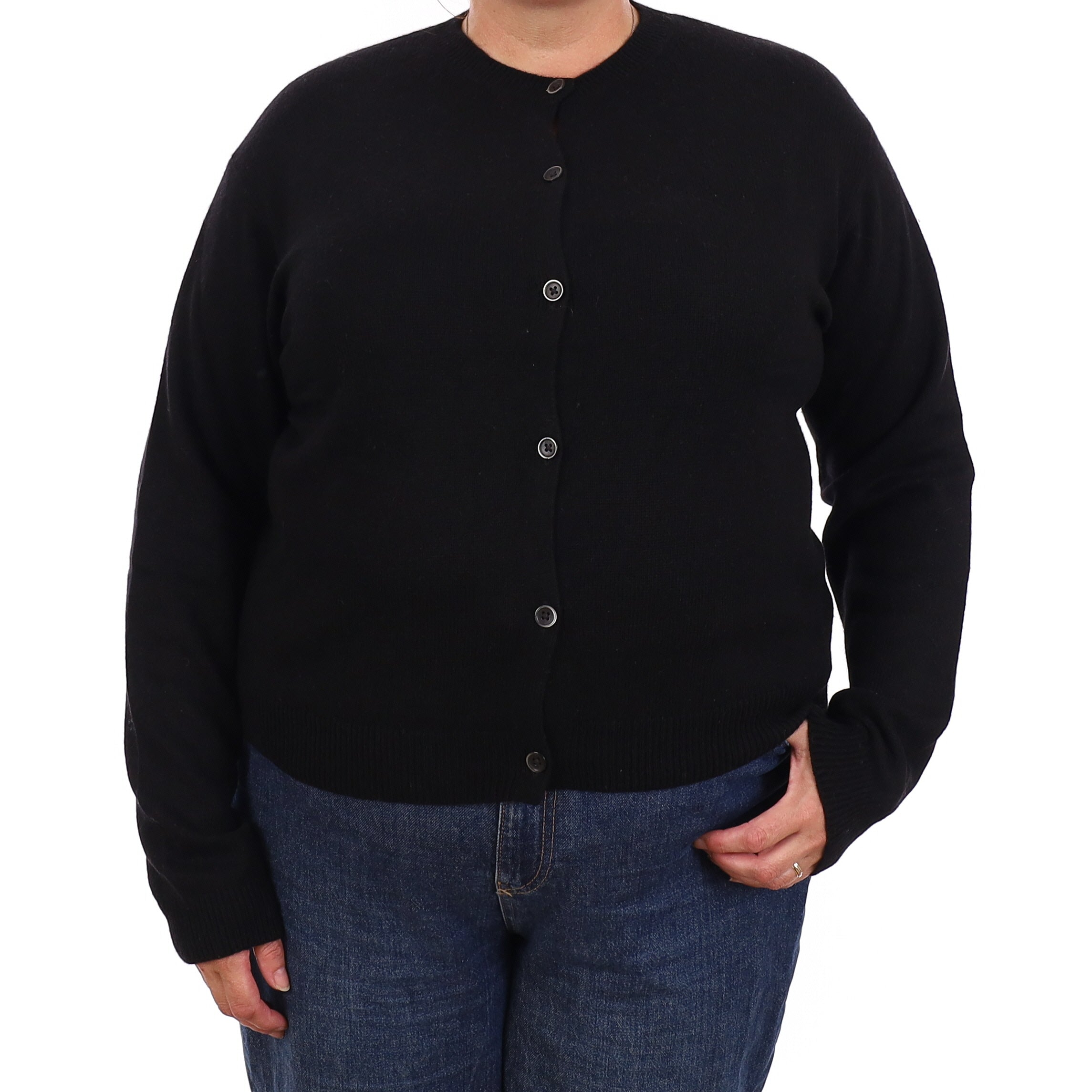 Black Cashmere Crew Neck Cardigan Extra Large