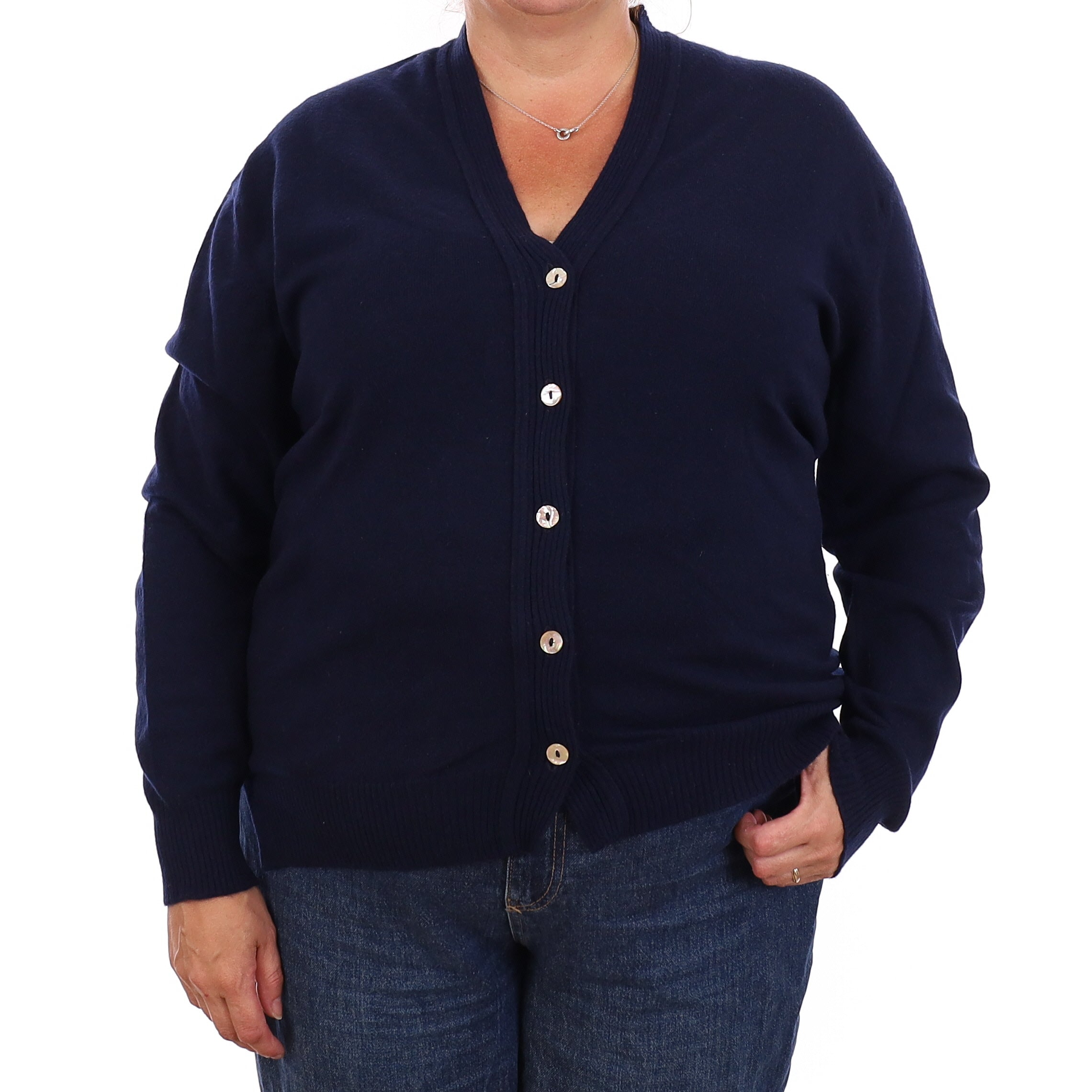 Navy Blue Cashmere V Neck Cardigan Extra Large