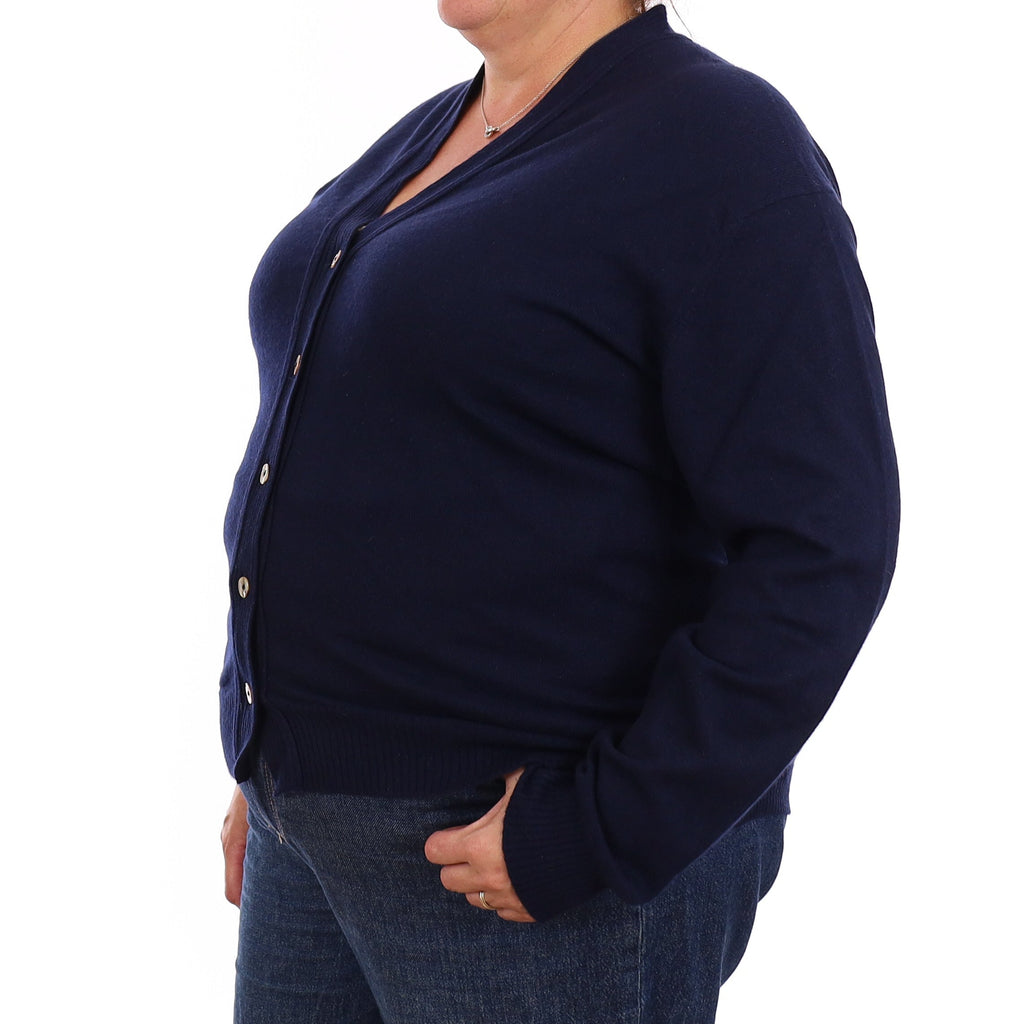 Navy Blue Cashmere V Neck Cardigan Extra Large