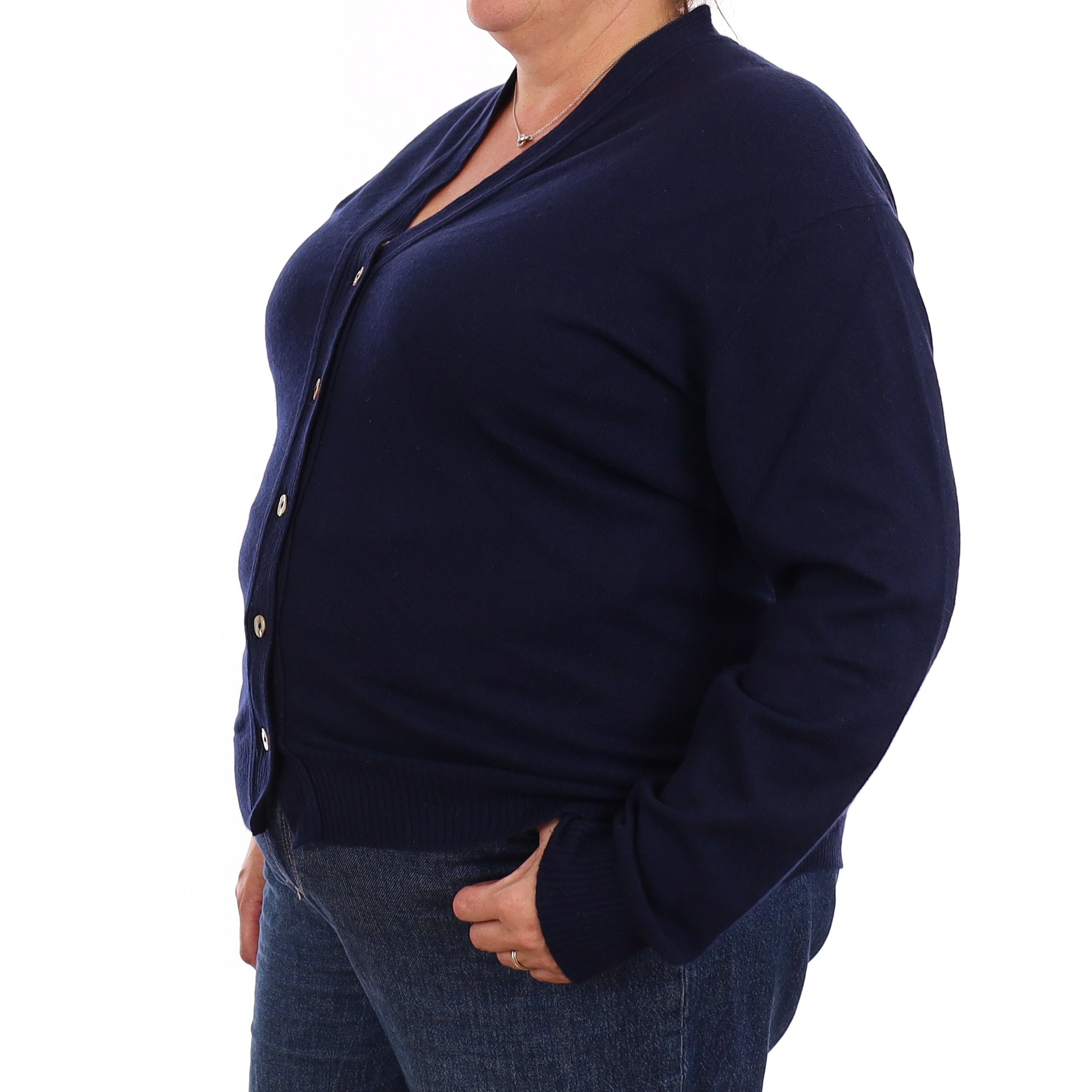 Navy Blue Cashmere V Neck Cardigan Extra Large