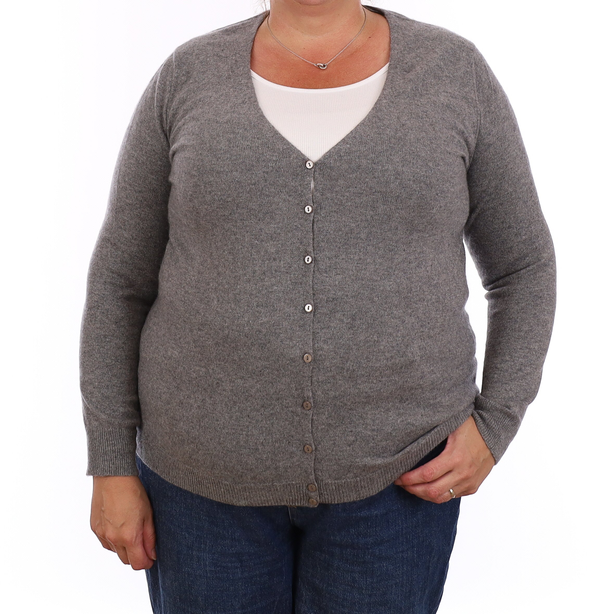 Ash Grey Cashmere V Neck Cardigan Extra Large