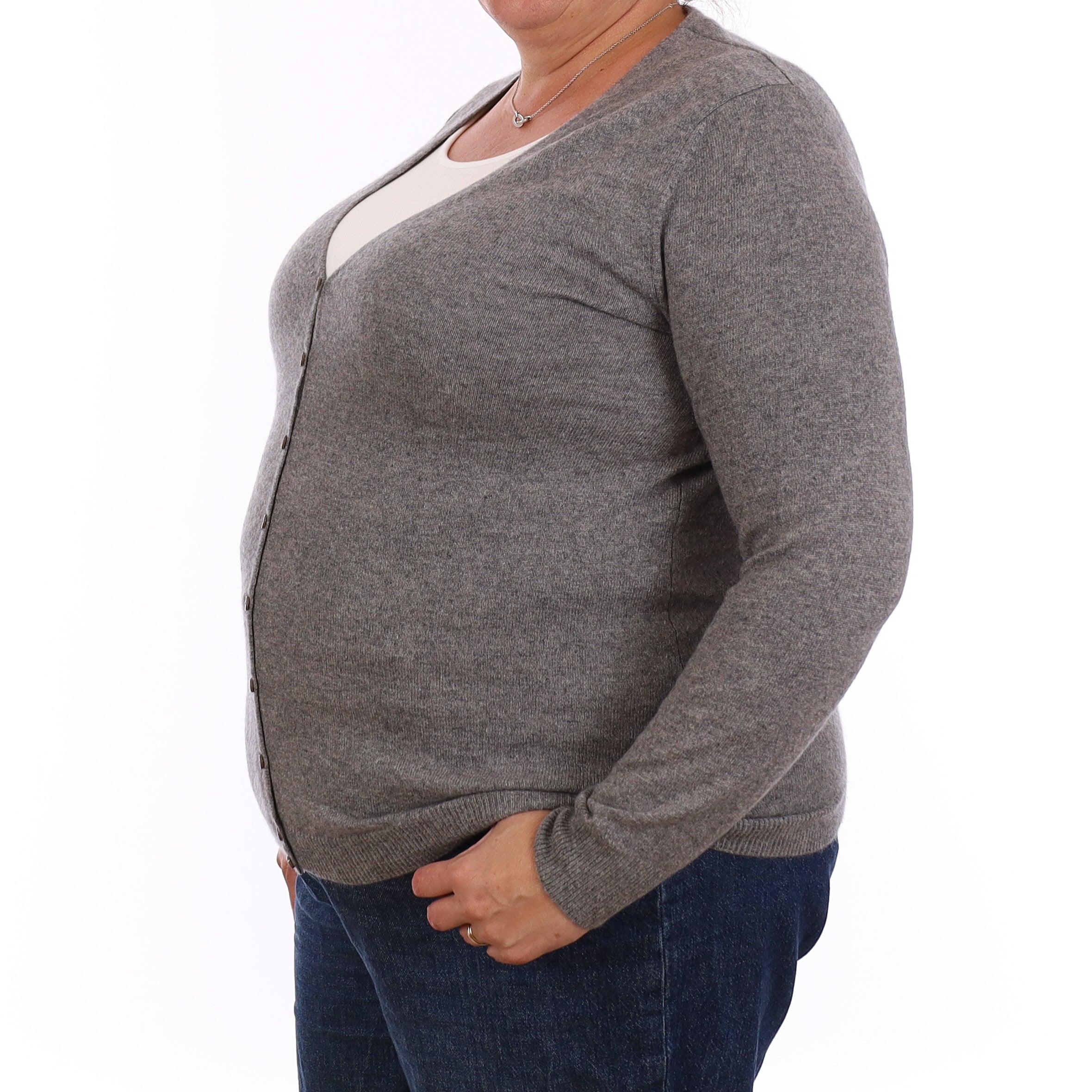 Ash Grey Cashmere V Neck Cardigan Extra Large