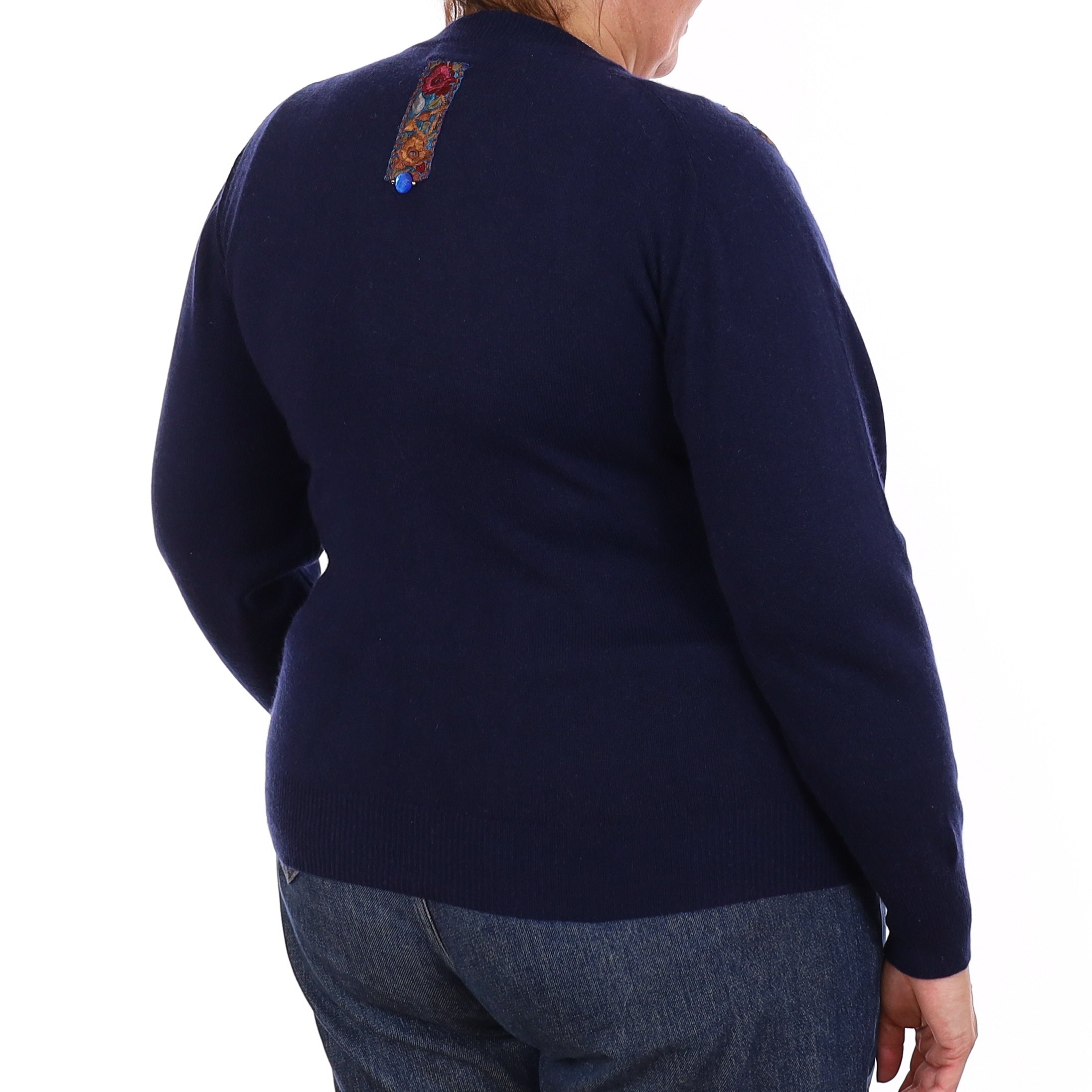Navy Embellished Cashmere V Neck Cardigan Extra Large