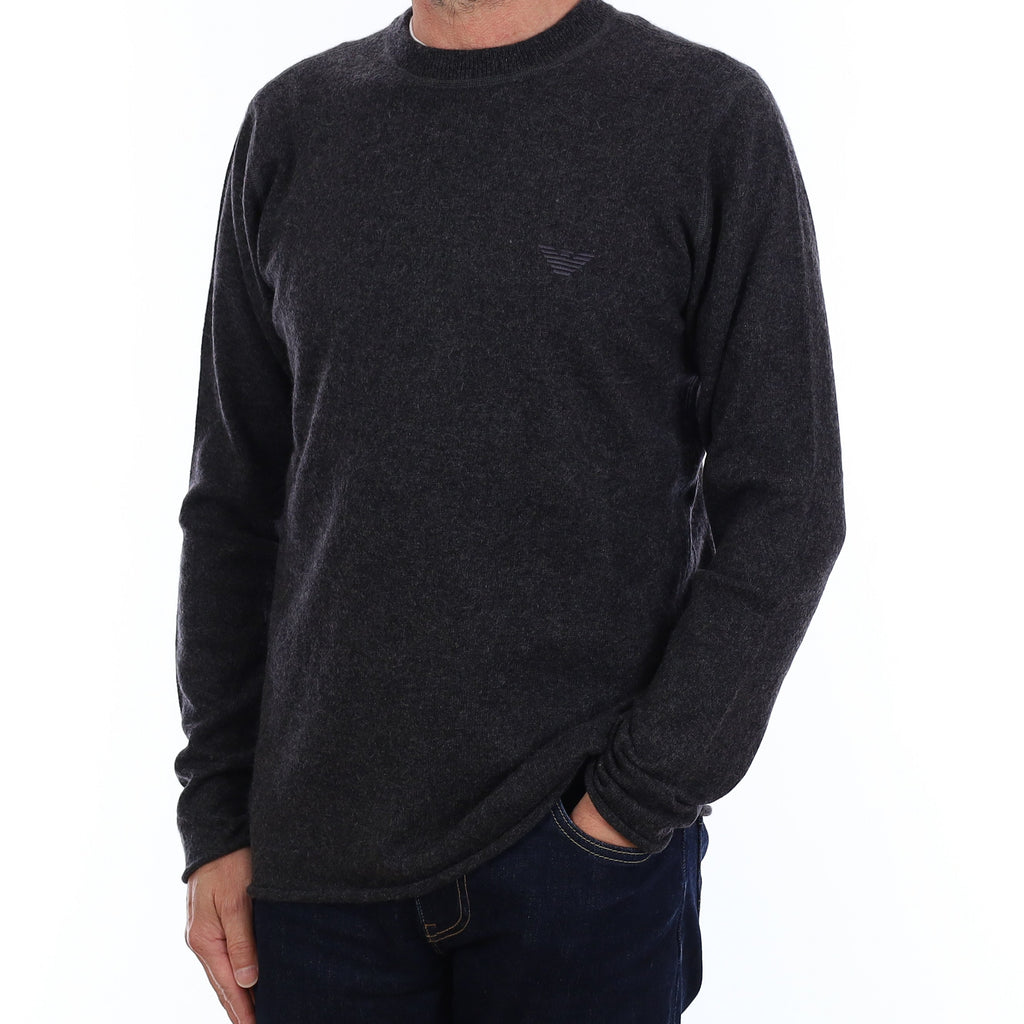 Men's Armani Jeans Charcoal Grey Cashmere Crew Neck Jumper Small