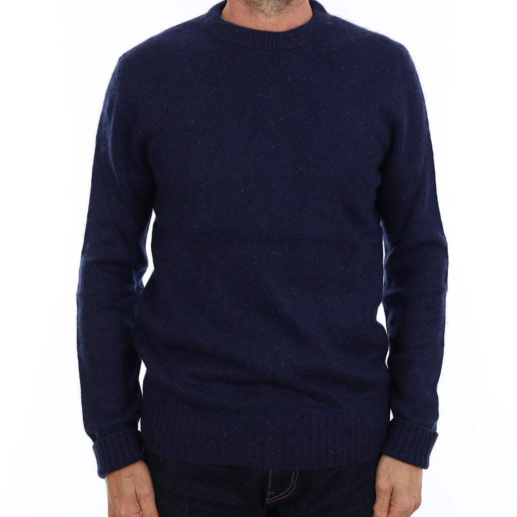 Men's Navy Flecked Chunky Knit Cashmere Crew Neck Jumper Small