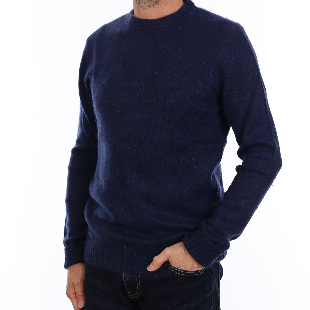 Men's Navy Flecked Chunky Knit Cashmere Crew Neck Jumper Small