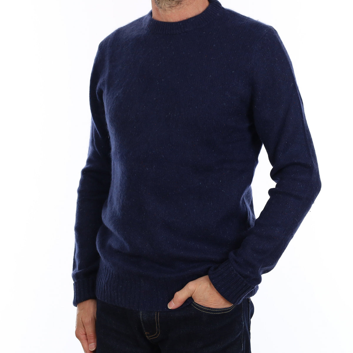 Men's Navy Flecked Chunky Knit Cashmere Crew Neck Jumper Small