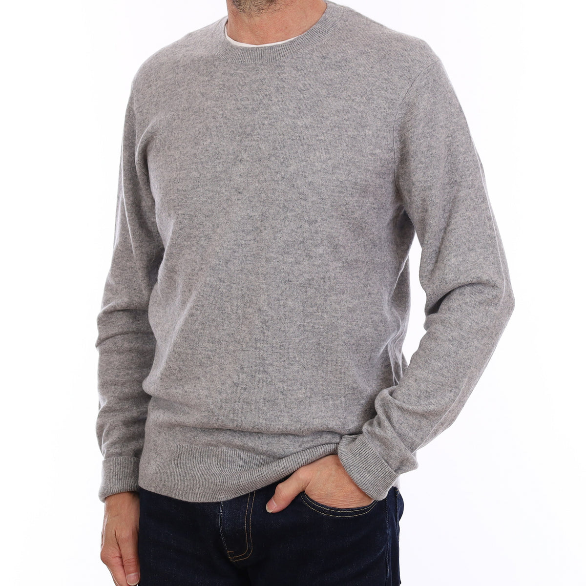 Men's Smoke Grey Cashmere Crew Neck Jumper Small