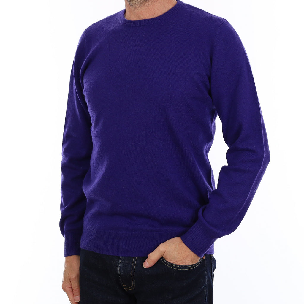 Men's Pansy Purple Cashmere Crew Neck Jumper Small