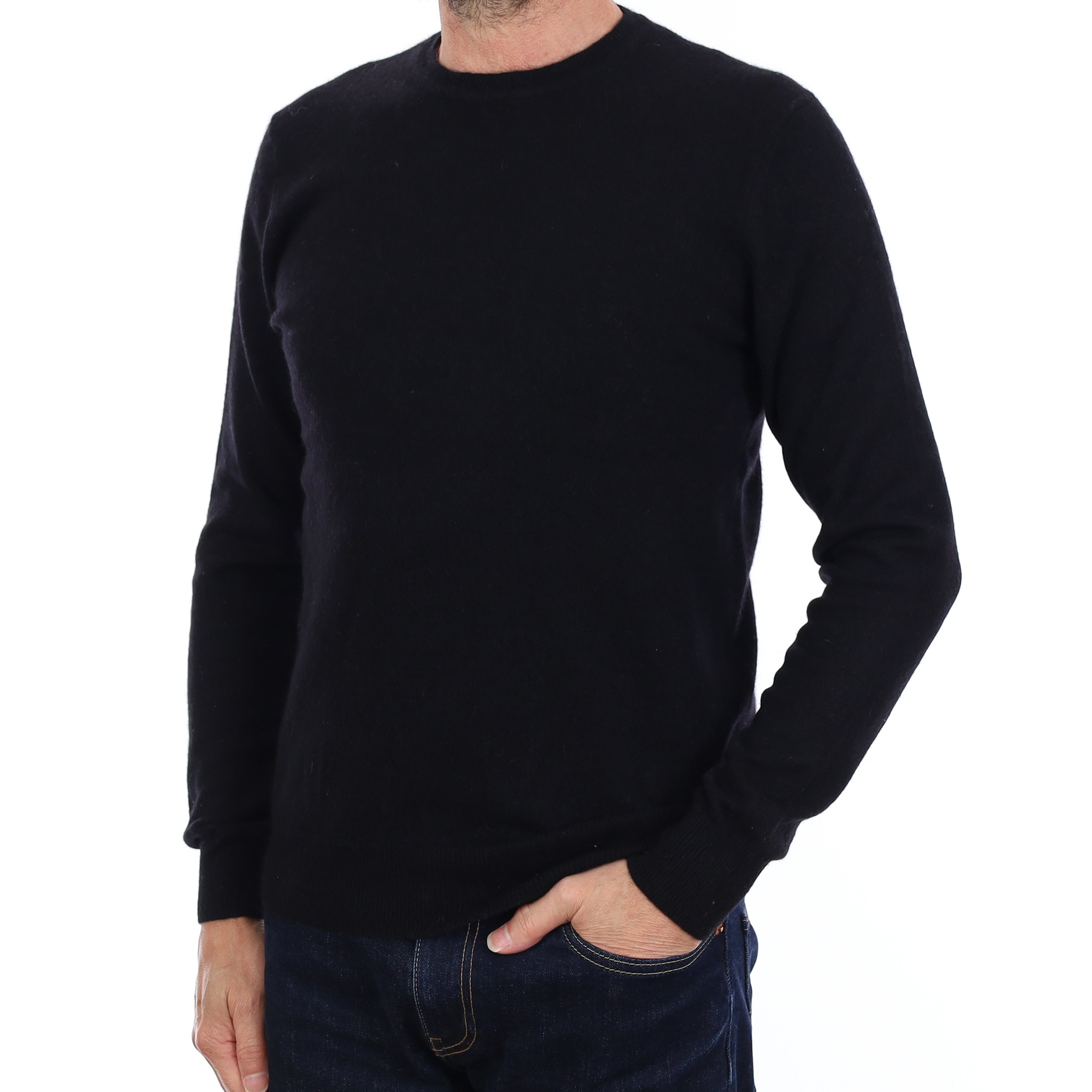 Men's Black Cashmere Crew Neck Jumper Small