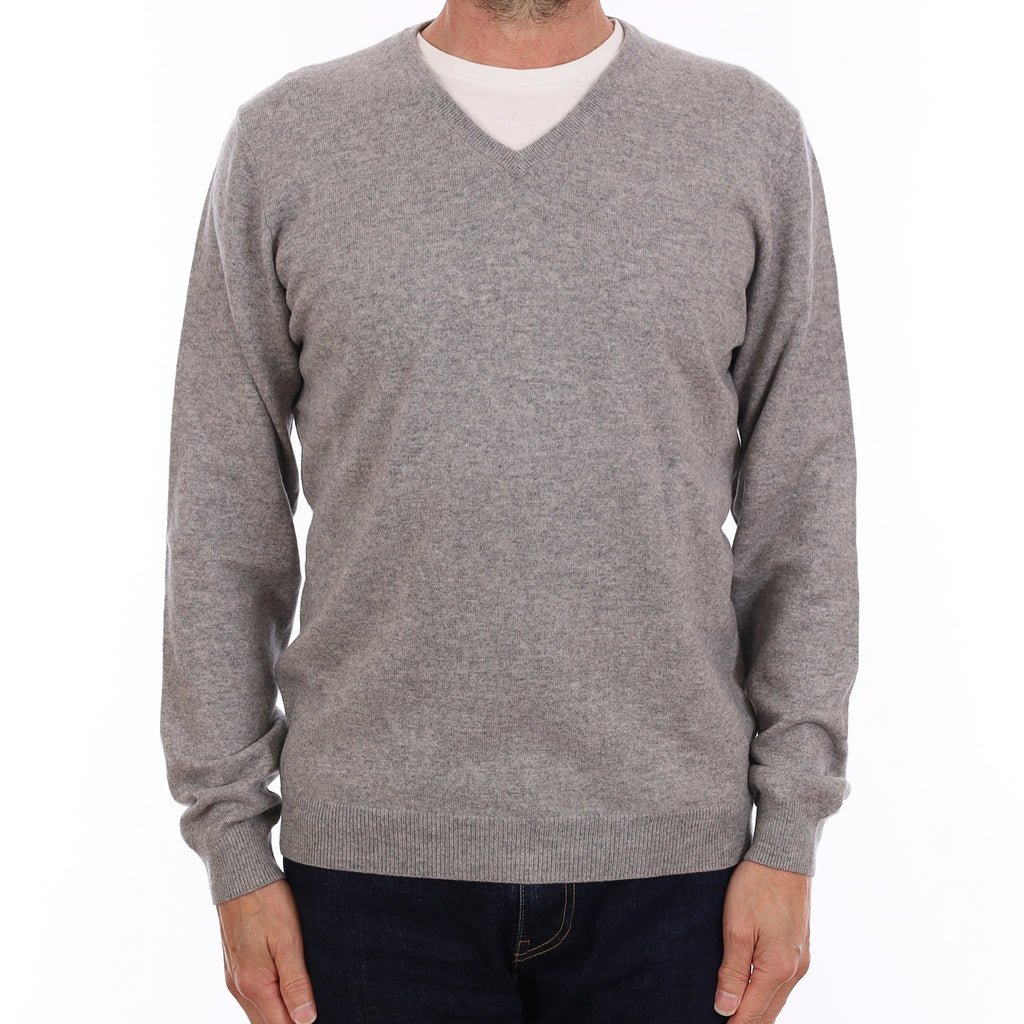 Men's Smoke Grey Cashmere V Neck Jumper Small