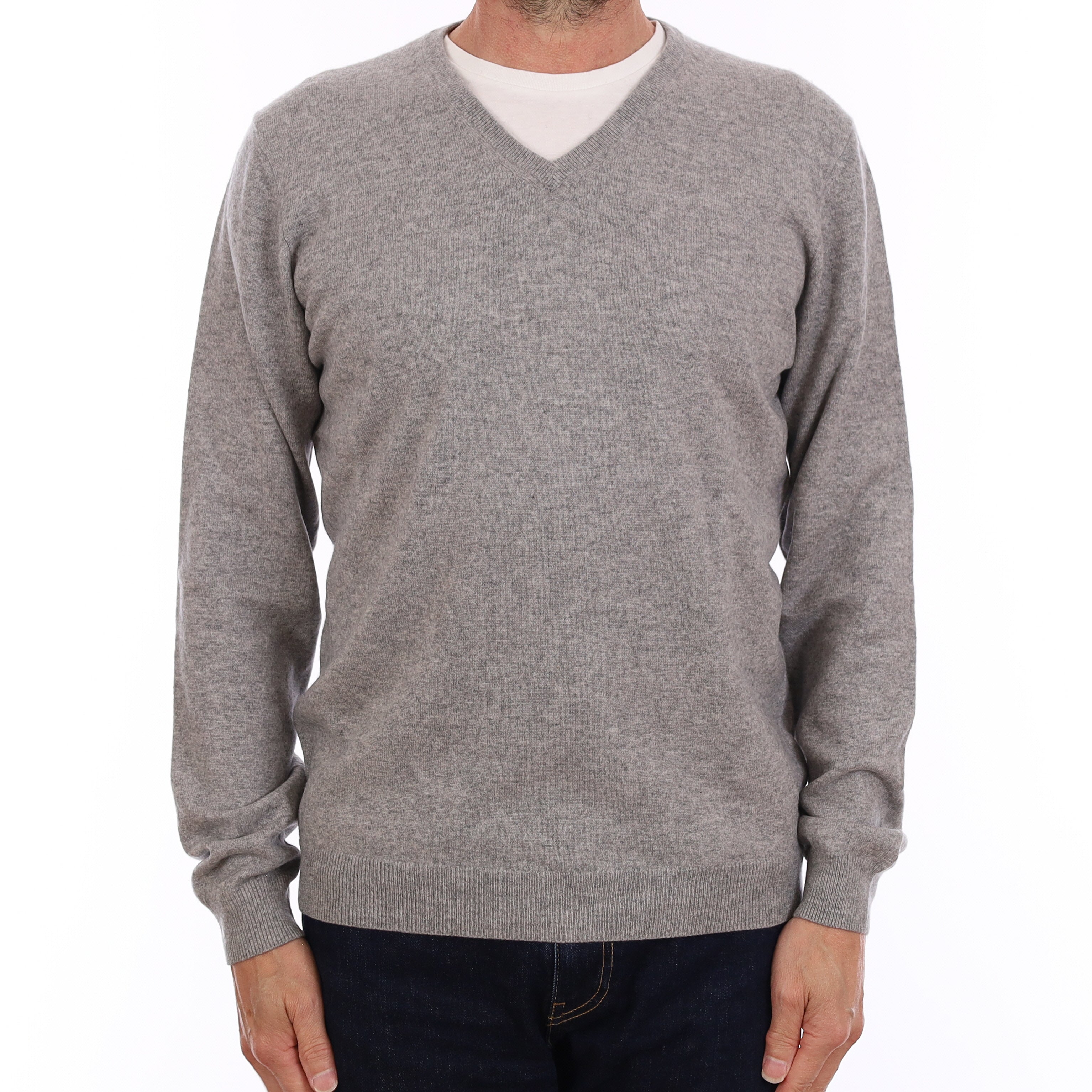 Men's Smoke Grey Cashmere V Neck Jumper Small