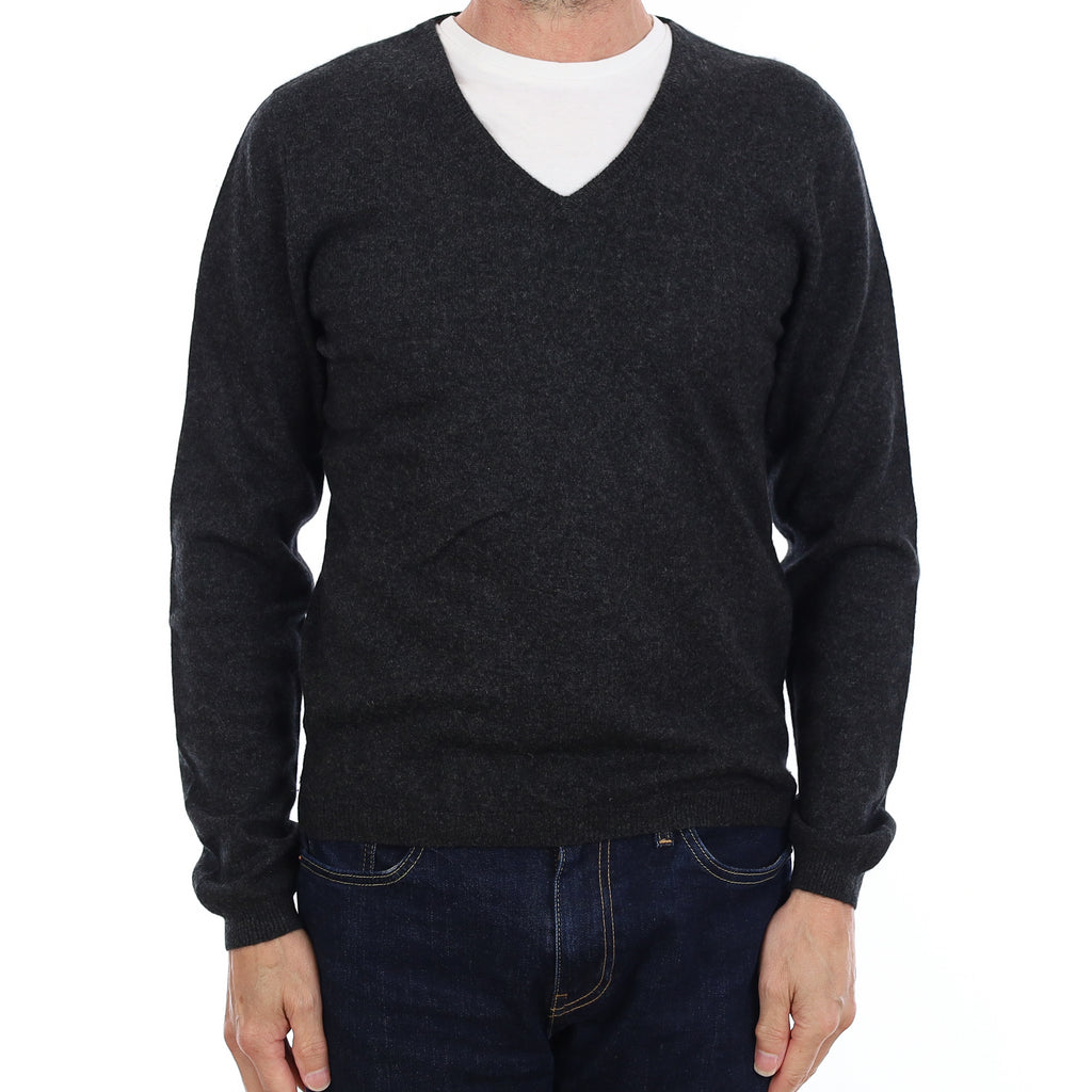 Men's Black Cashmere V Neck Jumper Small