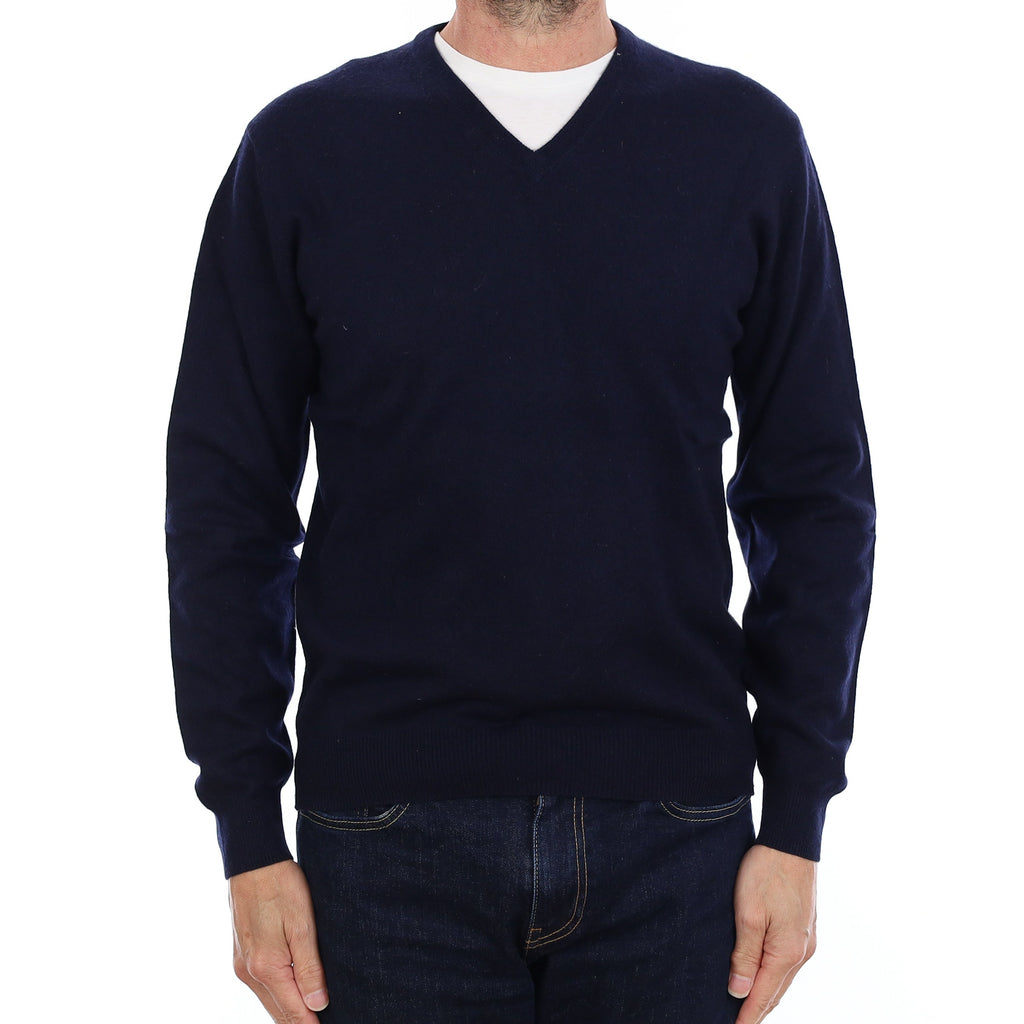 Men's Navy Cashmere V Neck Jumper Small