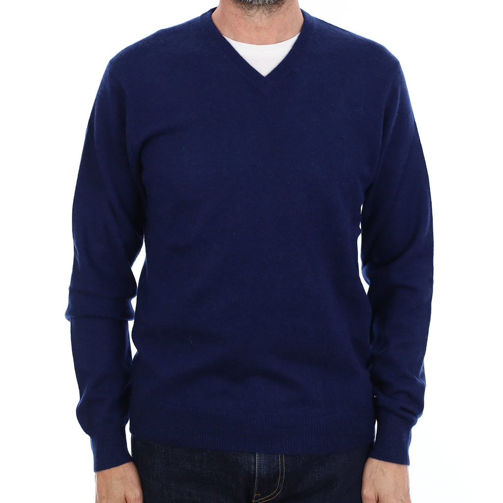 Men's Navy Cashmere V Neck Jumper Small
