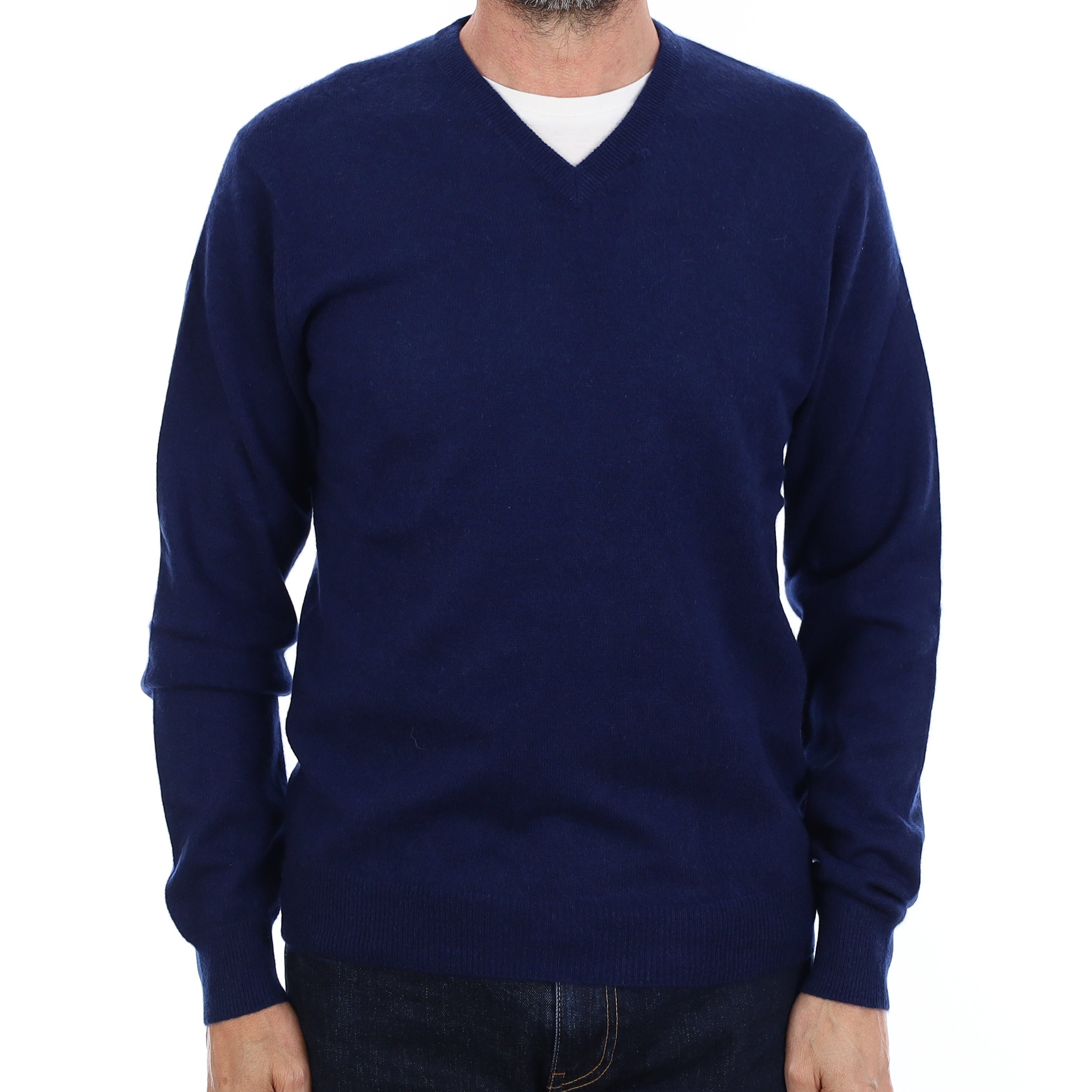 Men's Navy Cashmere V Neck Jumper Small