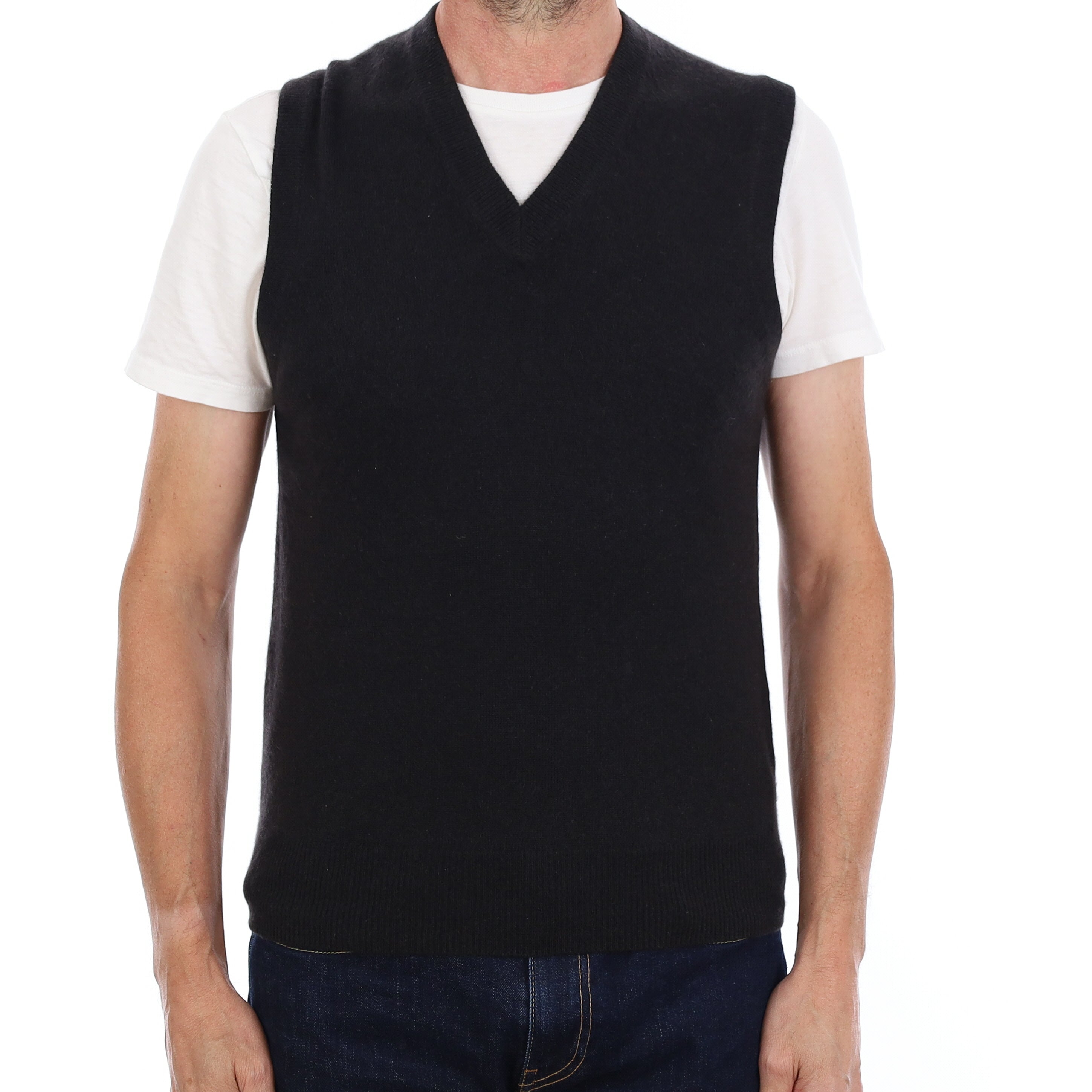 Men's Black Cashmere V Neck Jumper Small