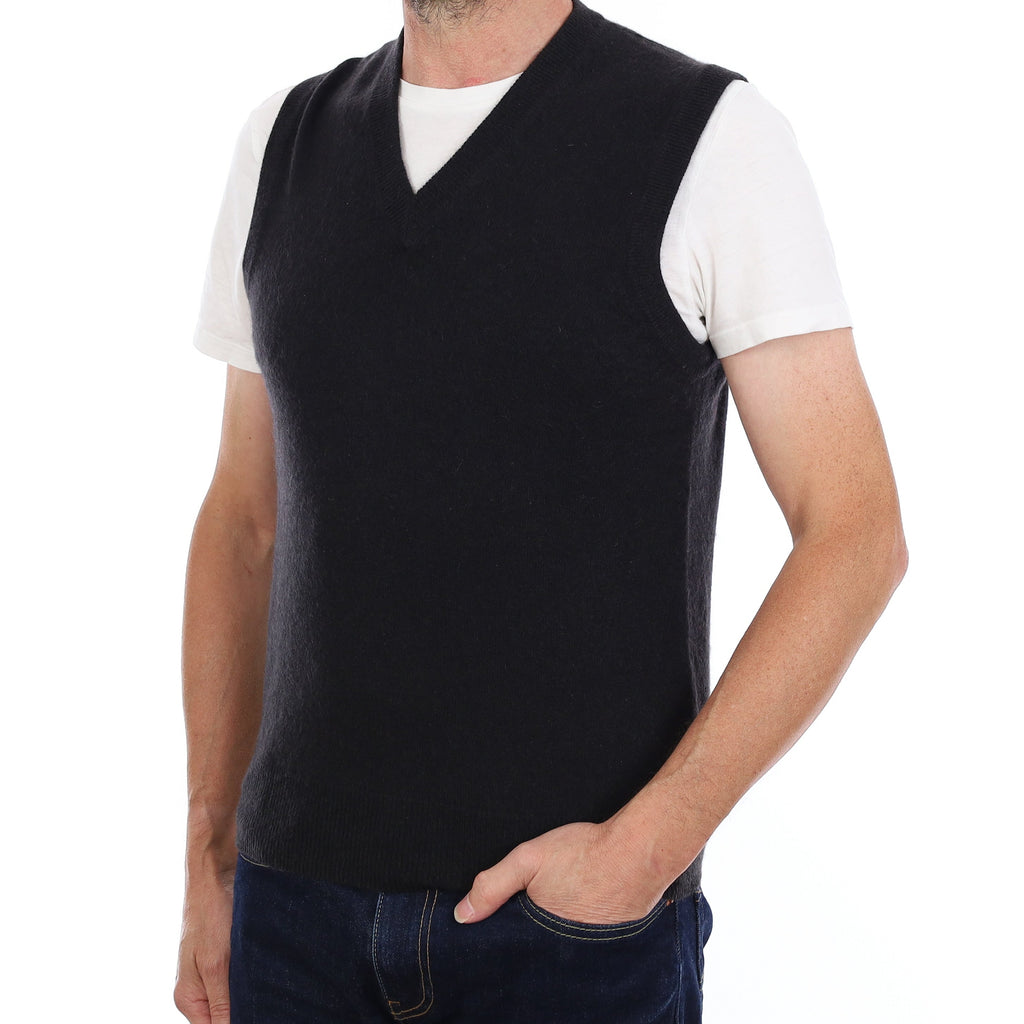 Men's Black Cashmere V Neck Jumper Small
