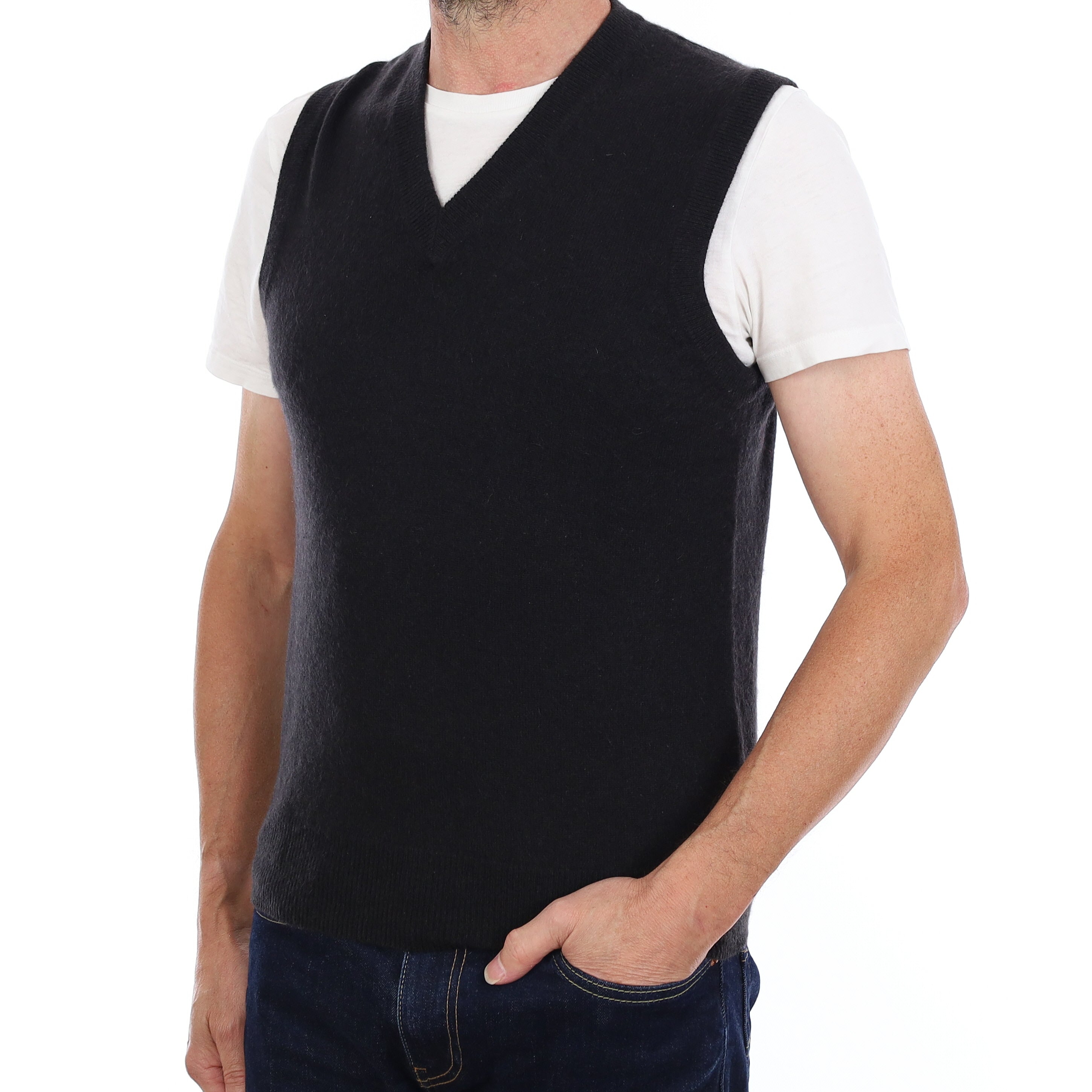 Men's Black Cashmere V Neck Jumper Small